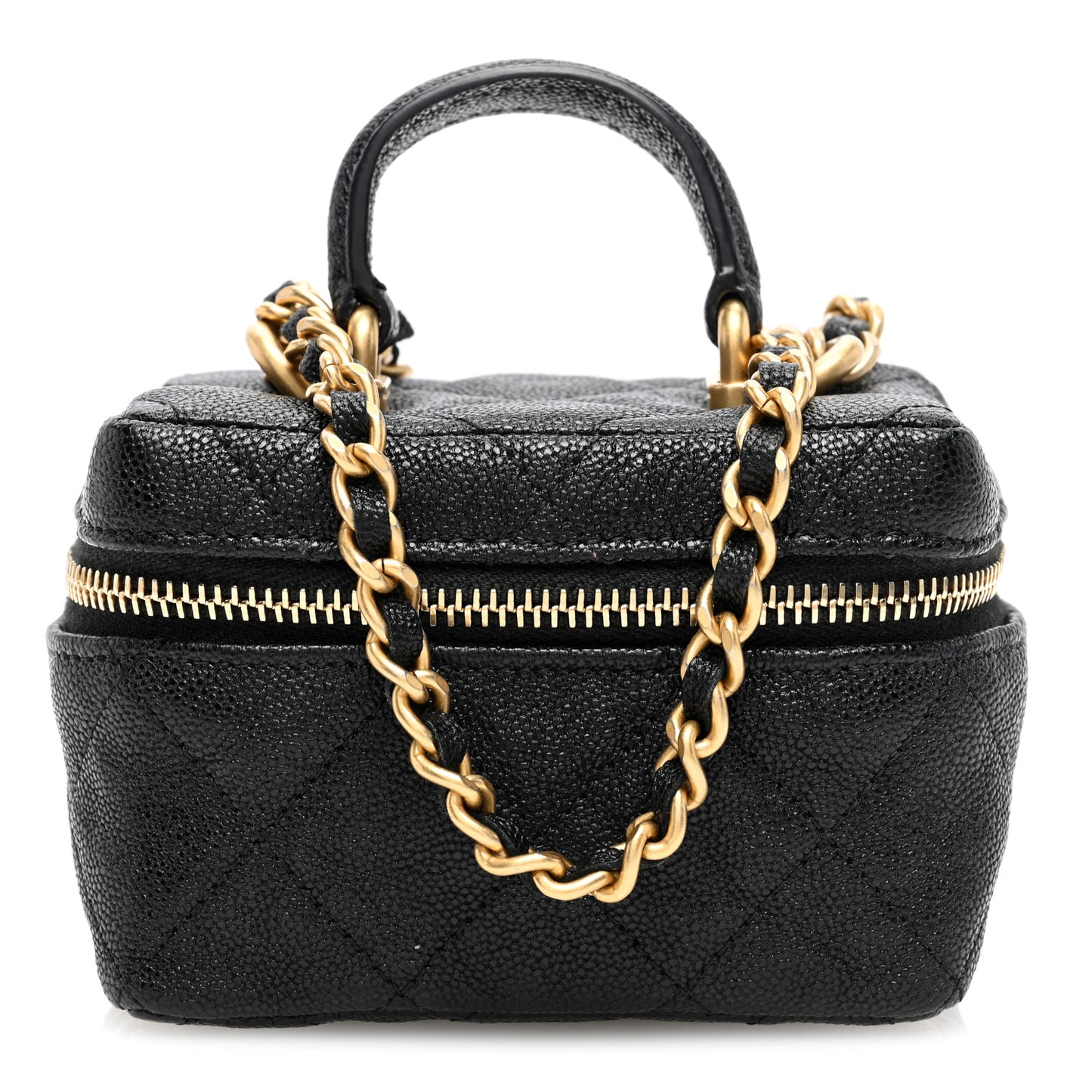 Caviar Quilted Mini Top Handle Vanity With Chain Black