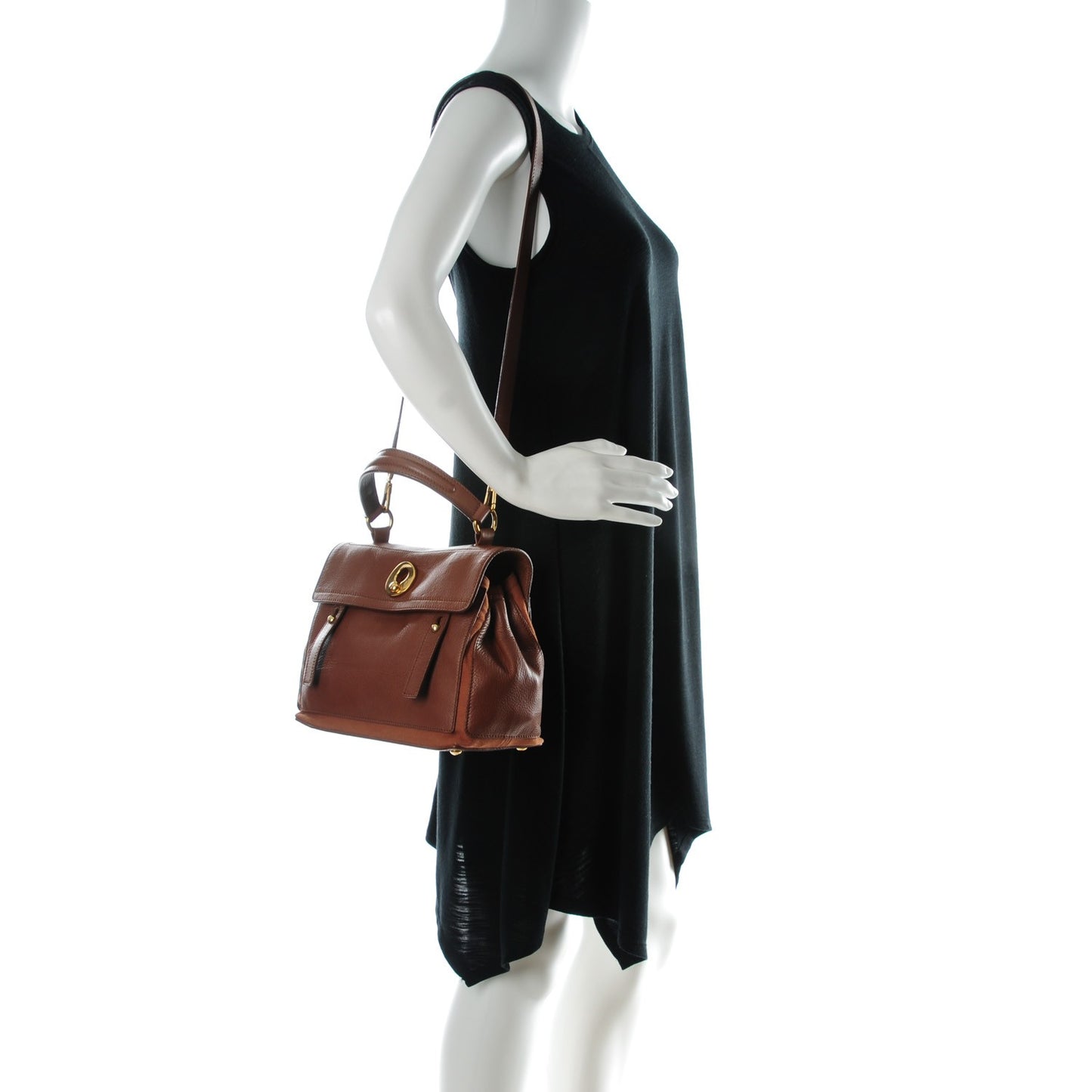Calfskin Canvas Small Muse Two Cognac