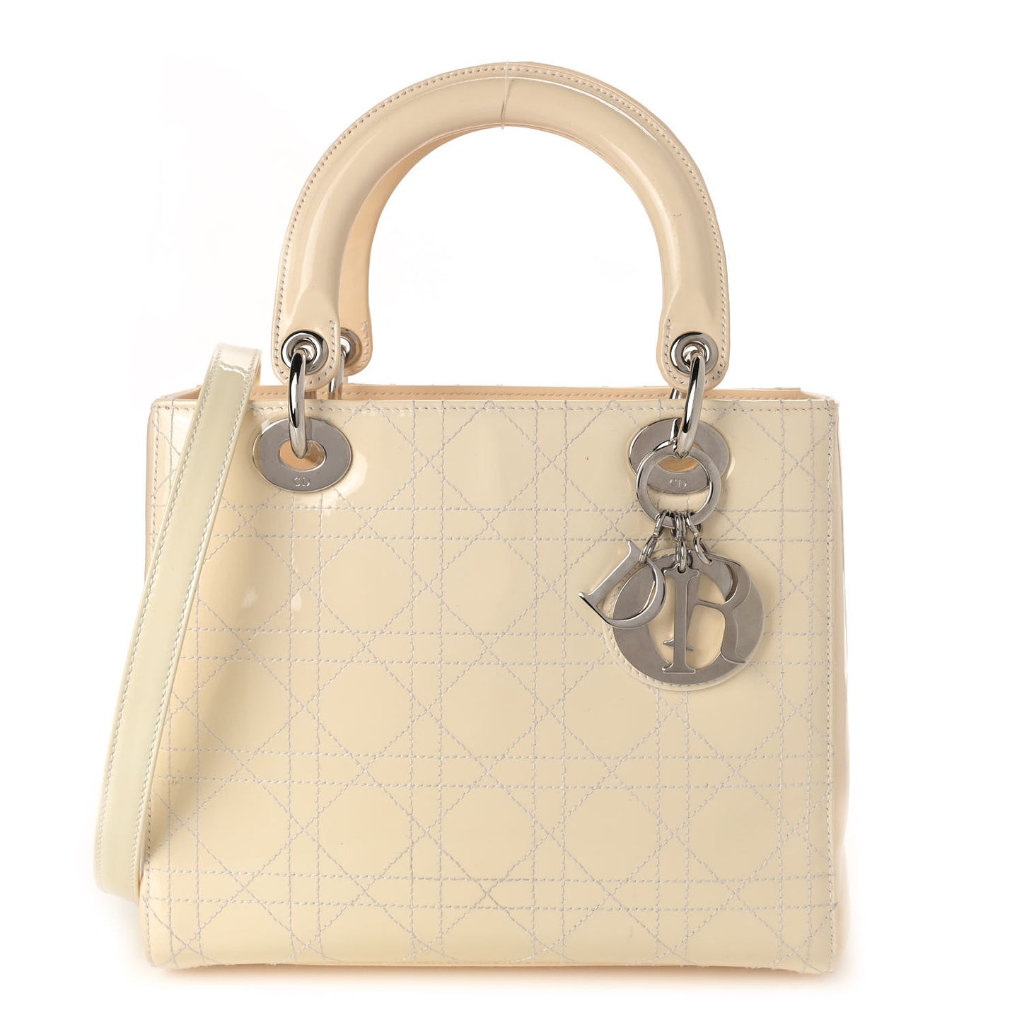 Patent Cannage Stitched Medium Lady Dior White