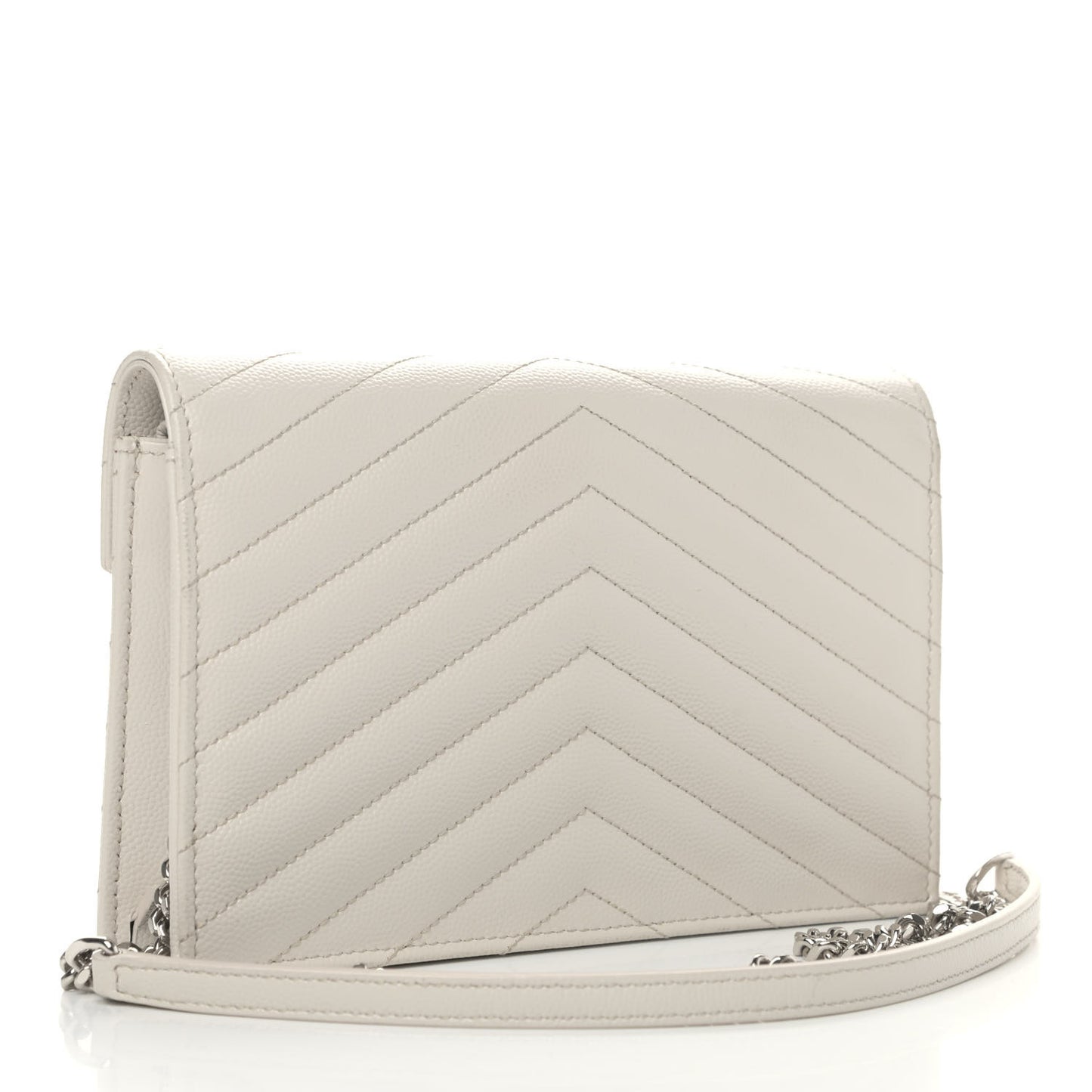 Grain De Poudre Matelasse Chevron Monogram Envelope Chain Wallet Optical White