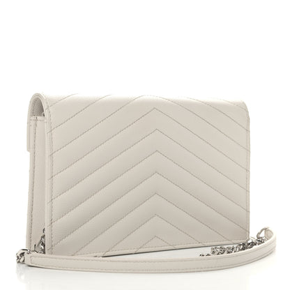 Saint Laurent Grain De Poudre Matelasse Chevron Monogram Envelope Chain Wallet Optical White 2 of 4