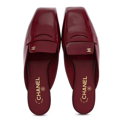 Chanel Shiny Calfskin CC Mules Sandals 39 Burgundy 2 of 10