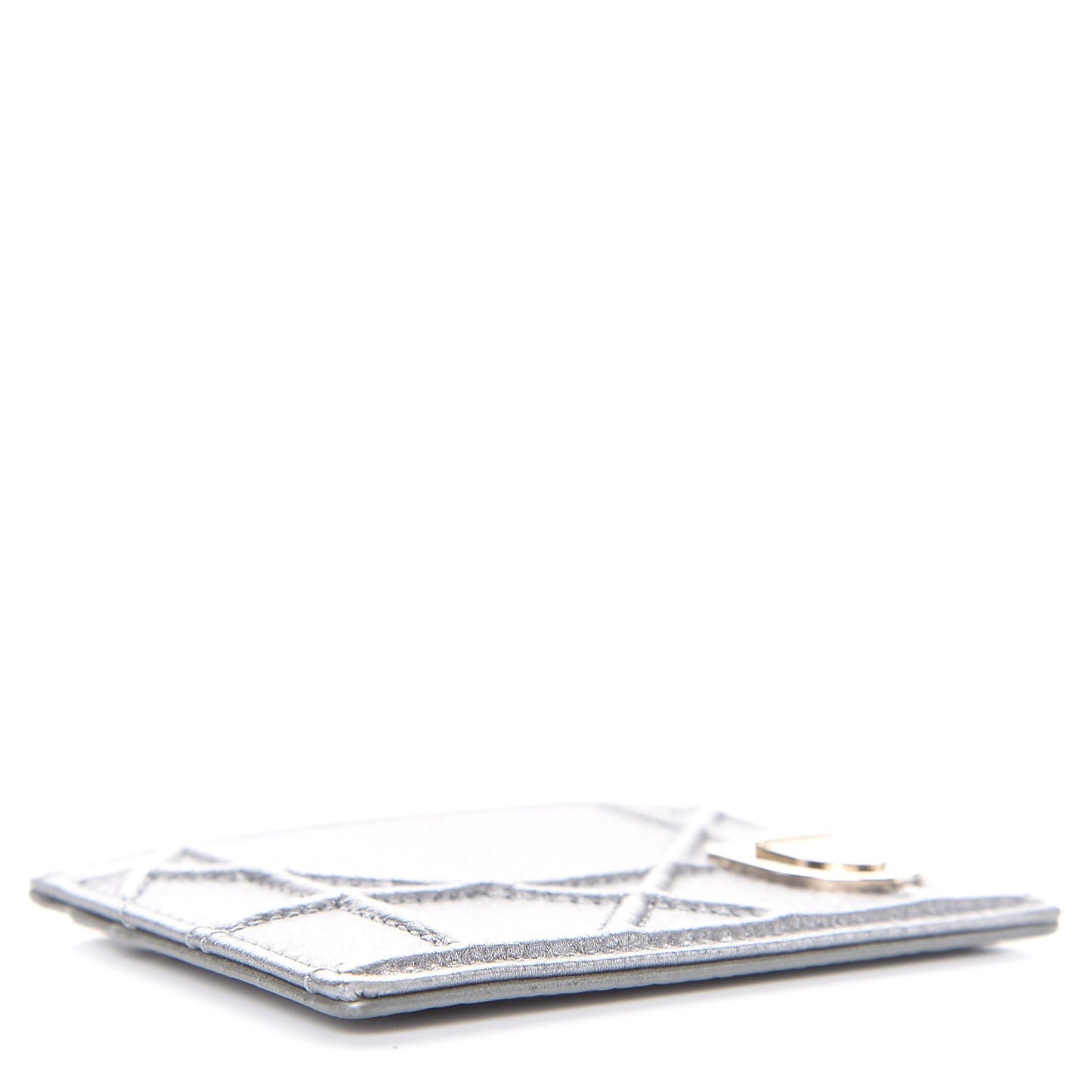 Metallic Grained Calfskin Cannage Diorama Card Holder Steel