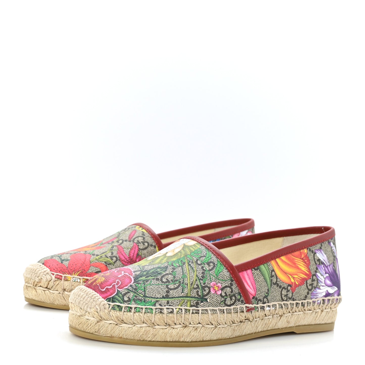 GG Supreme Monogram Tian Womens Espadrilles 35.5 Beige Multicolor Red