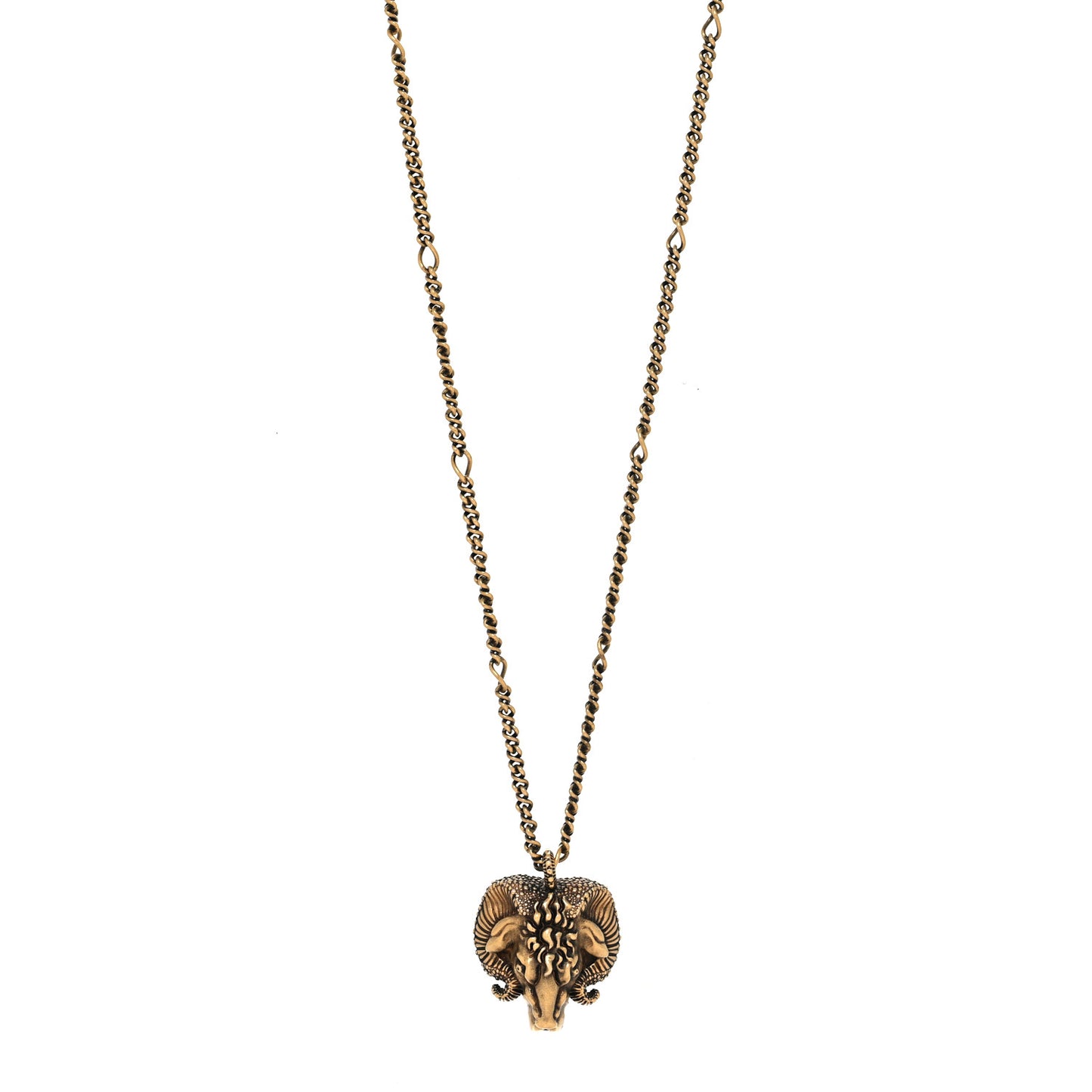 Metal Crystal Ram Head Necklace Aged Gold