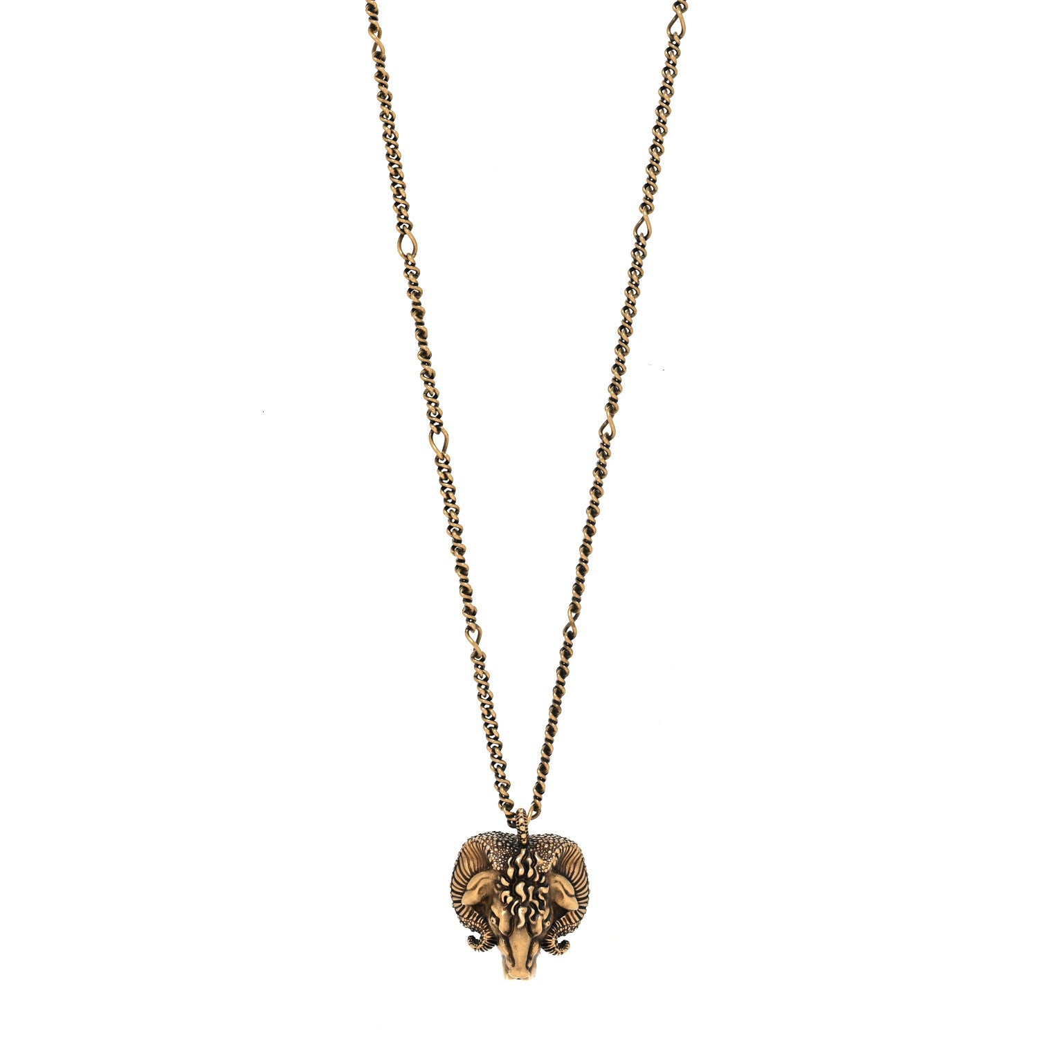 Gucci Metal Crystal Ram Head Necklace Aged Gold 1 of 5