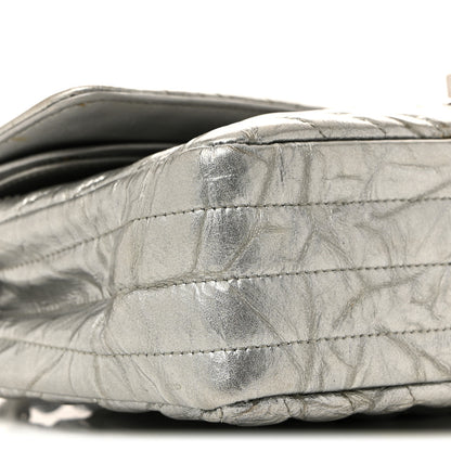 Chanel Metallic Patent Crumpled Calfskin Chevron Quilted Medium Double Flap Silver 9 of 15
