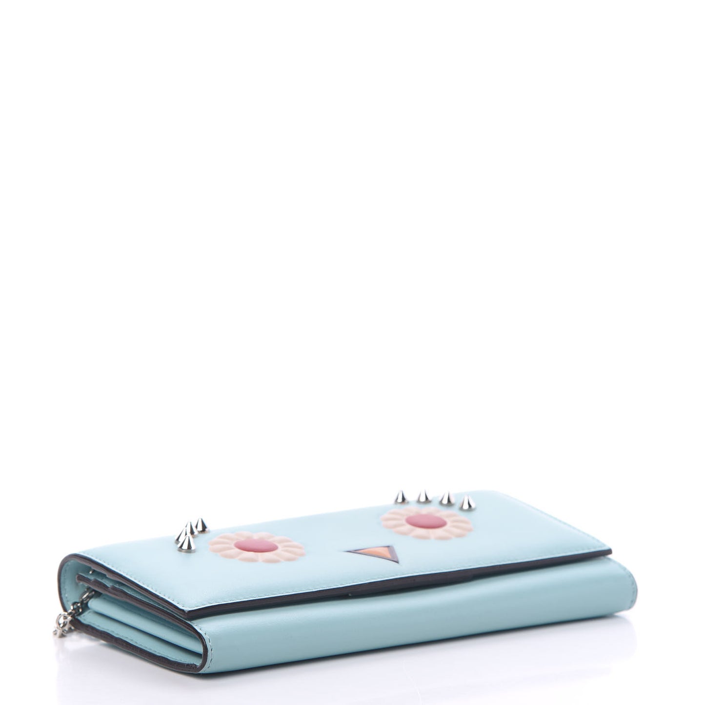 Vitello Century Lucido Hypnoteyes Studded Continental Wallet on Chain Turchese Pallido White Multicolor