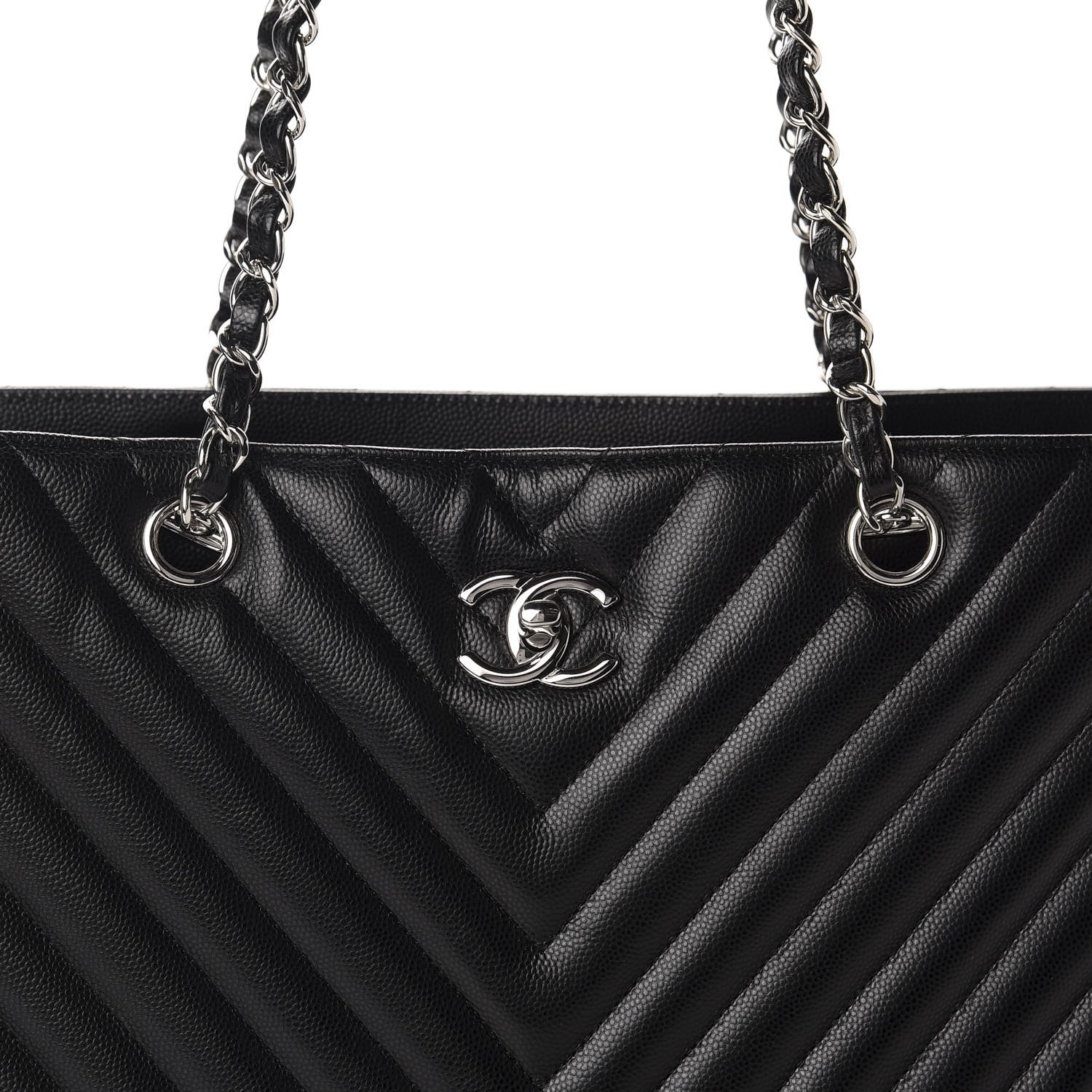 Chanel Caviar Chevron Quilted Large Shopping Tote Black 10 of 10