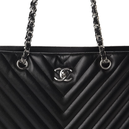 Chanel Caviar Chevron Quilted Large Shopping Tote Black 10 of 10