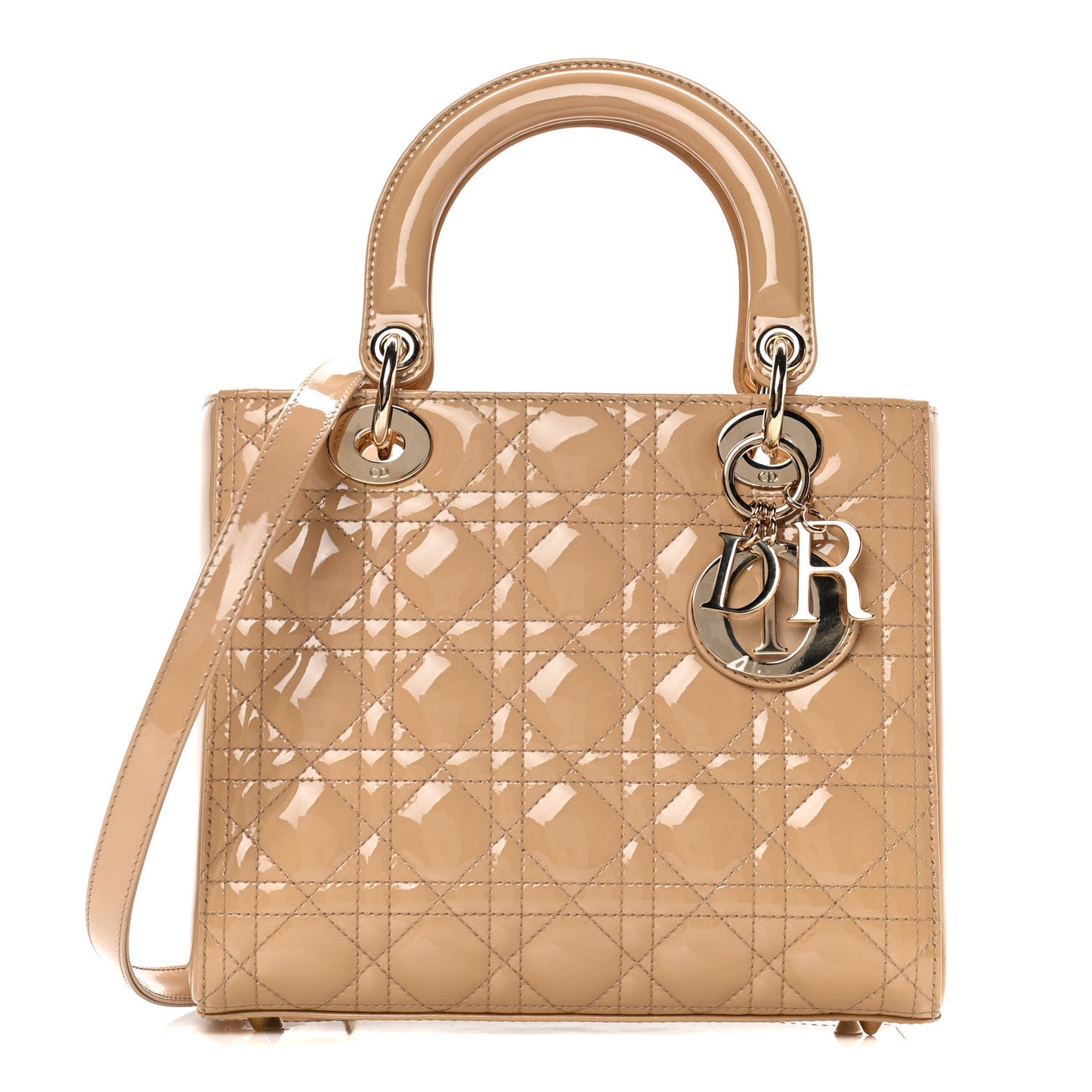 Patent Cannage Medium Lady Dior Beige