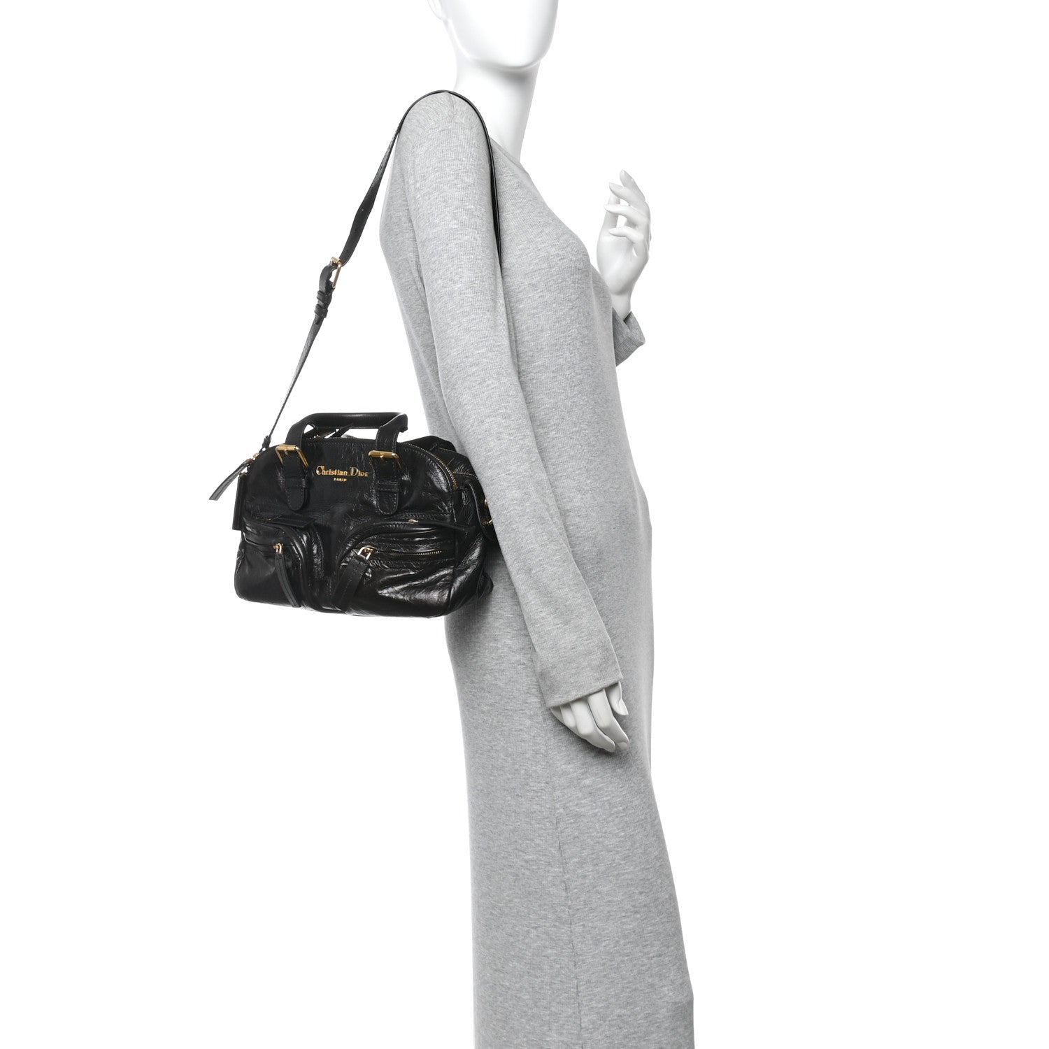 Christian Dior Crinkled Calfskin Small Grand Tour Bowling Bag Black 3 of 10