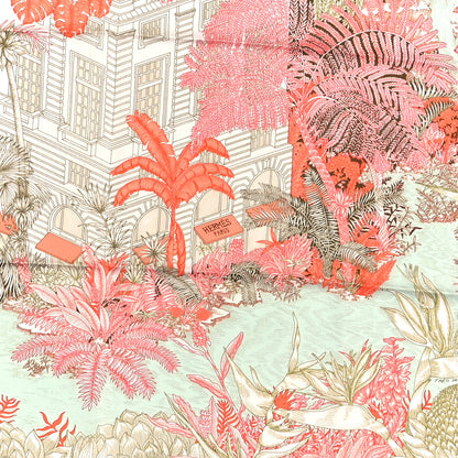 Hermes Silk Faubourg Tropical Scarf 90 Orange Kaki Saumon 3 of 6