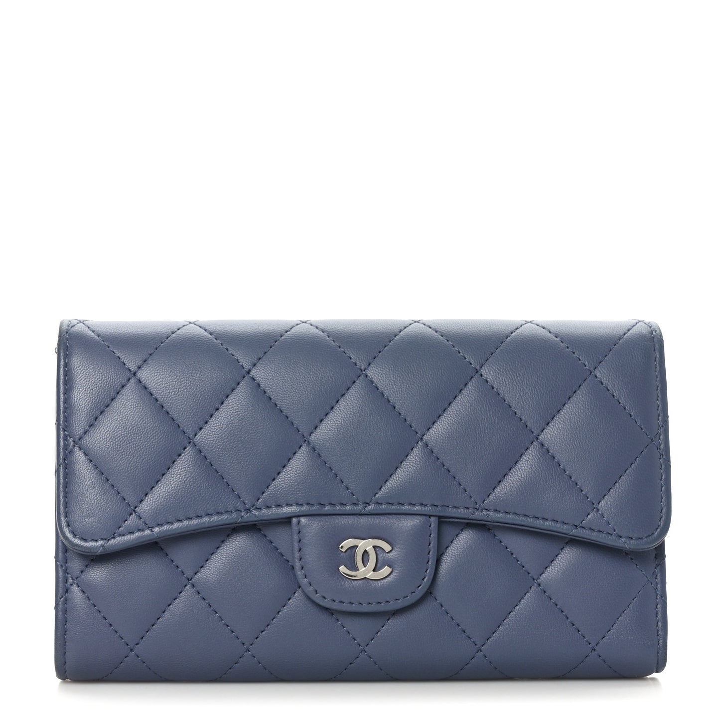 Lambskin Quilted Large Flap Wallet Blue