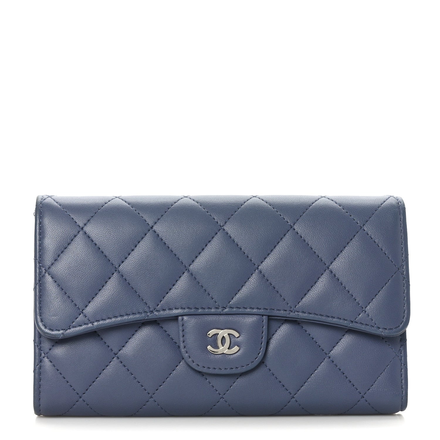 Chanel Lambskin Quilted Large Flap Wallet Blue 1 of 8