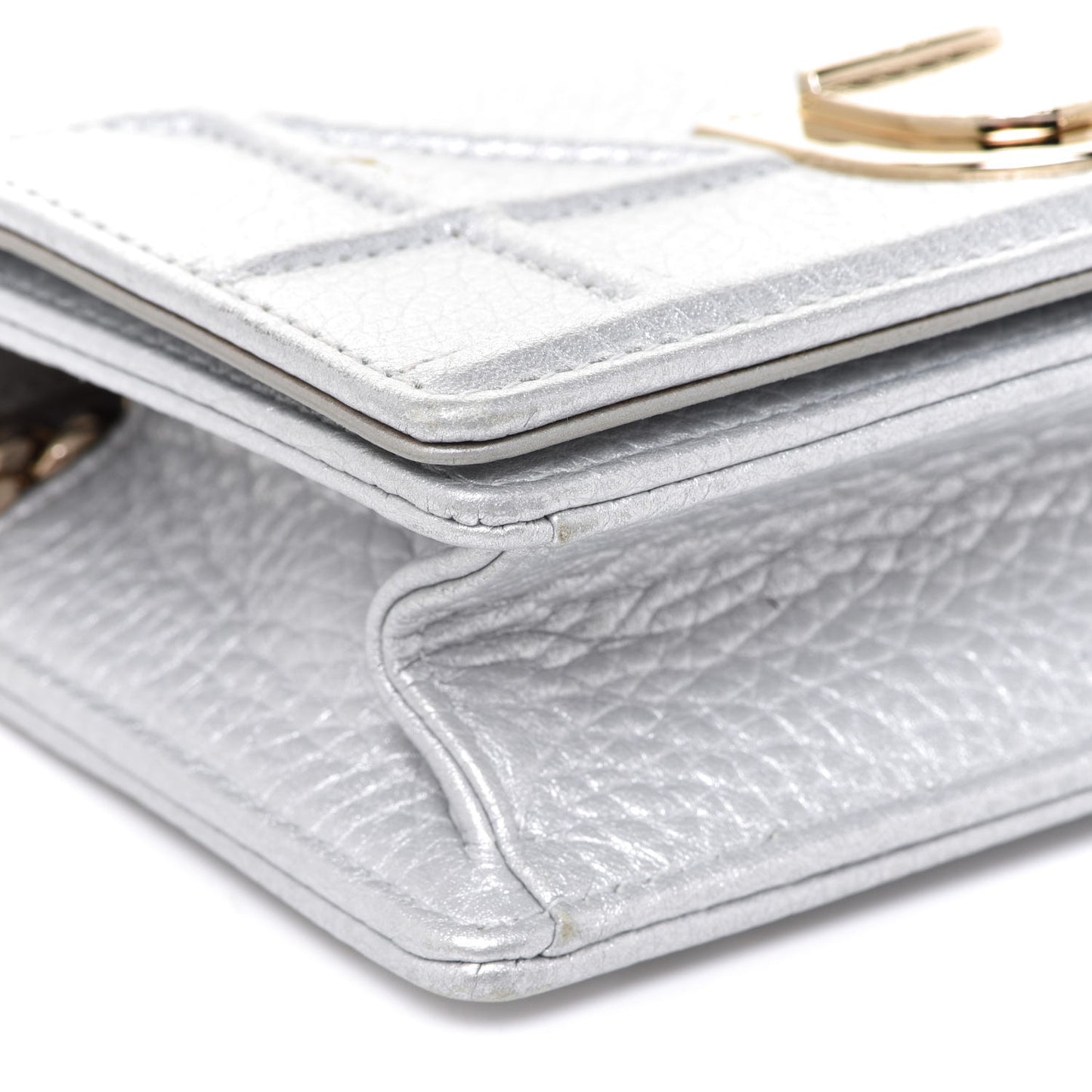 Metallic Grained Calfskin Baby Diorama Flap Bag Silver