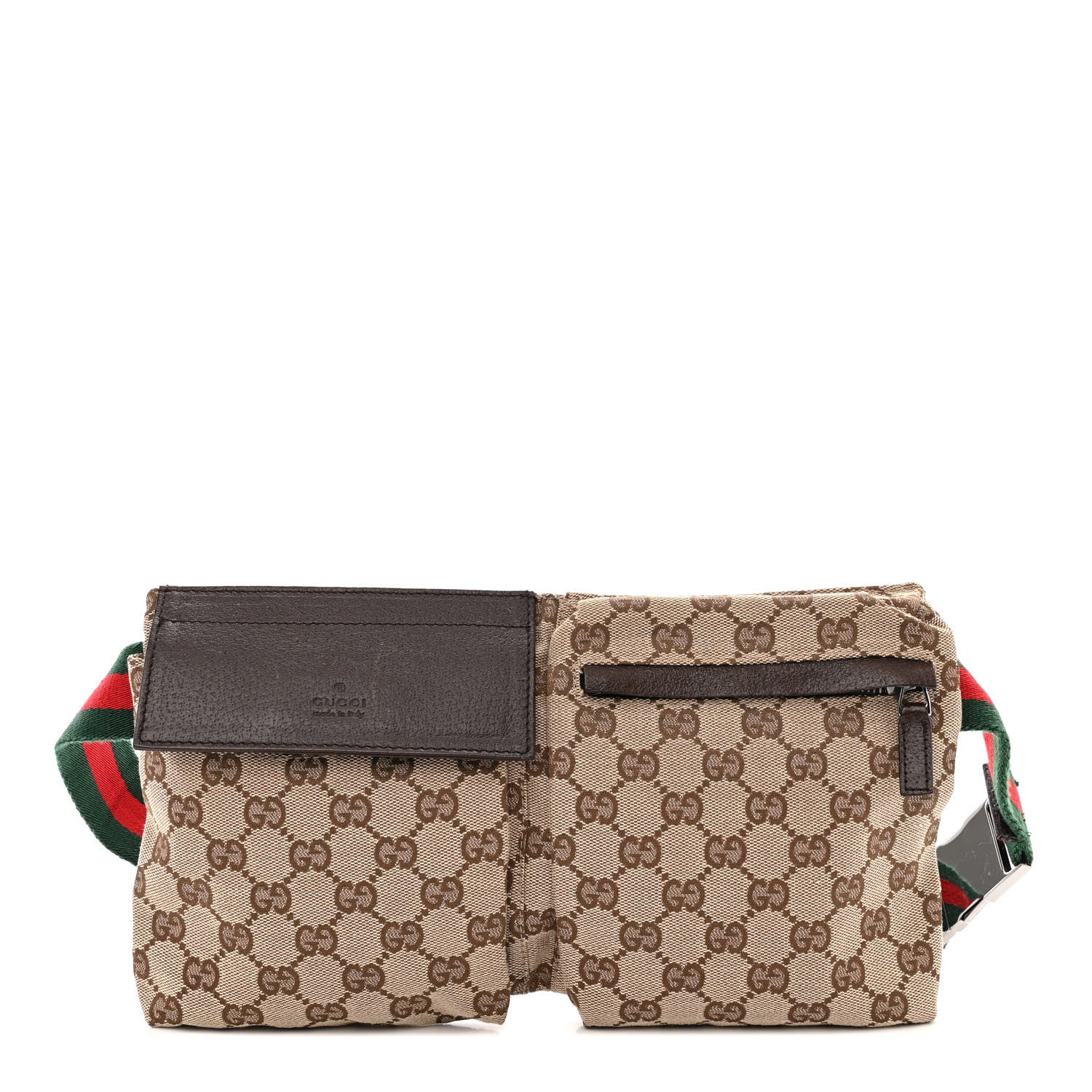 Gucci GG Monogram Web Double Pocket Belt Bag Dark Brown 1 of 11