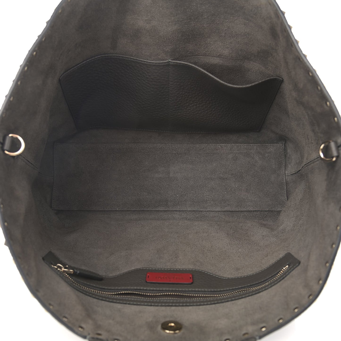 Grained Calfskin Rockstud Shoulder Tote Graphite