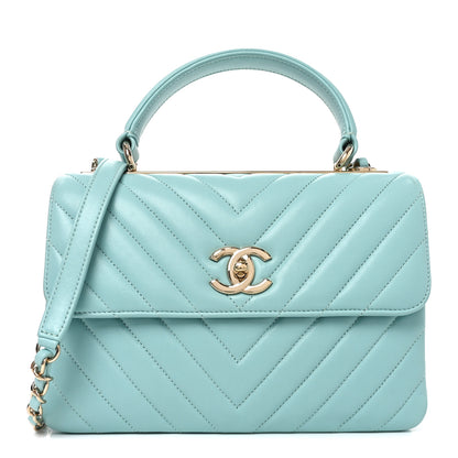 Chanel Lambskin Chevron Quilted Small Trendy CC Flap Dual Handle Bag Light Green 1 of 10