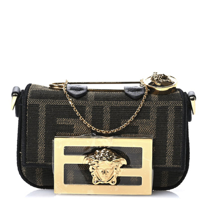 Fendi X VERSACE Fabric Jacquard Fendace FF Nano Brooch Baguette Tobacco Black 7 of 9