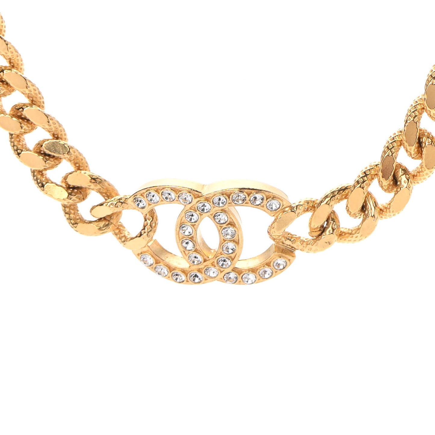 Crystal Chain Link CC Choker Necklace Gold