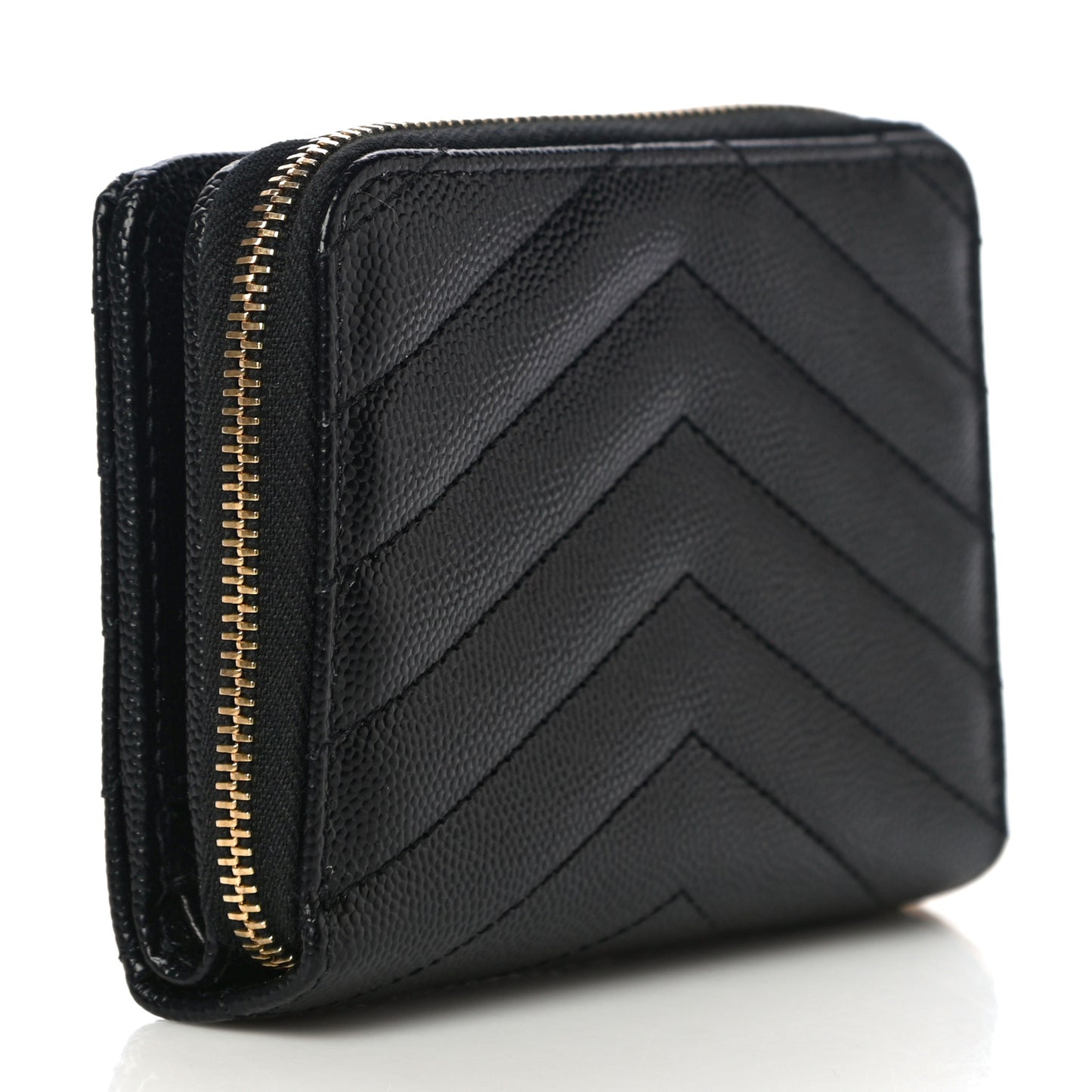Grain De Poudre Matelasse Chevron Monogram Compact Zip Around Wallet Black