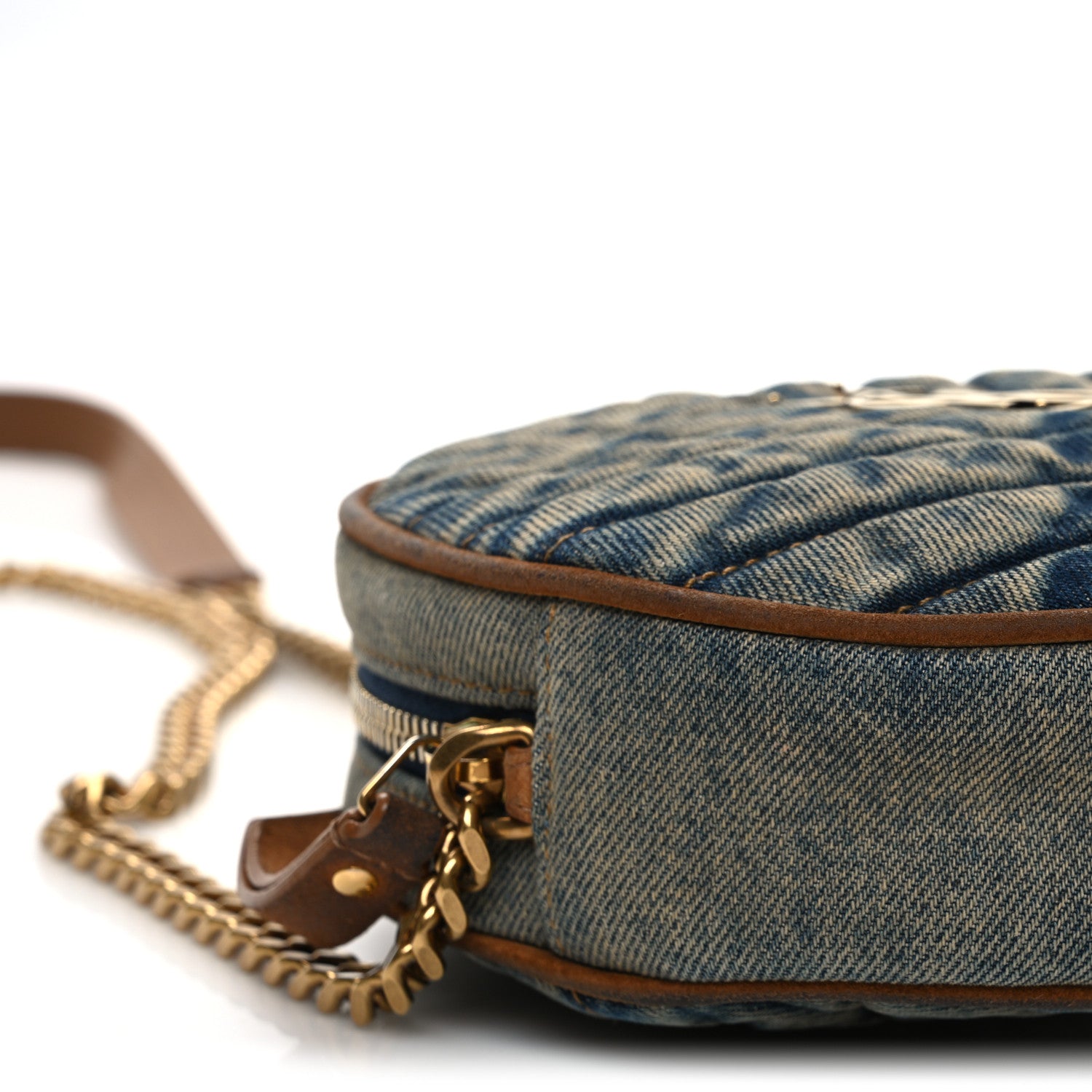 Saint Laurent Denim Matelasse Chevron Quilted Round Vinyle Camera Bag Rodeo Blue Cinnamon 9 of 10