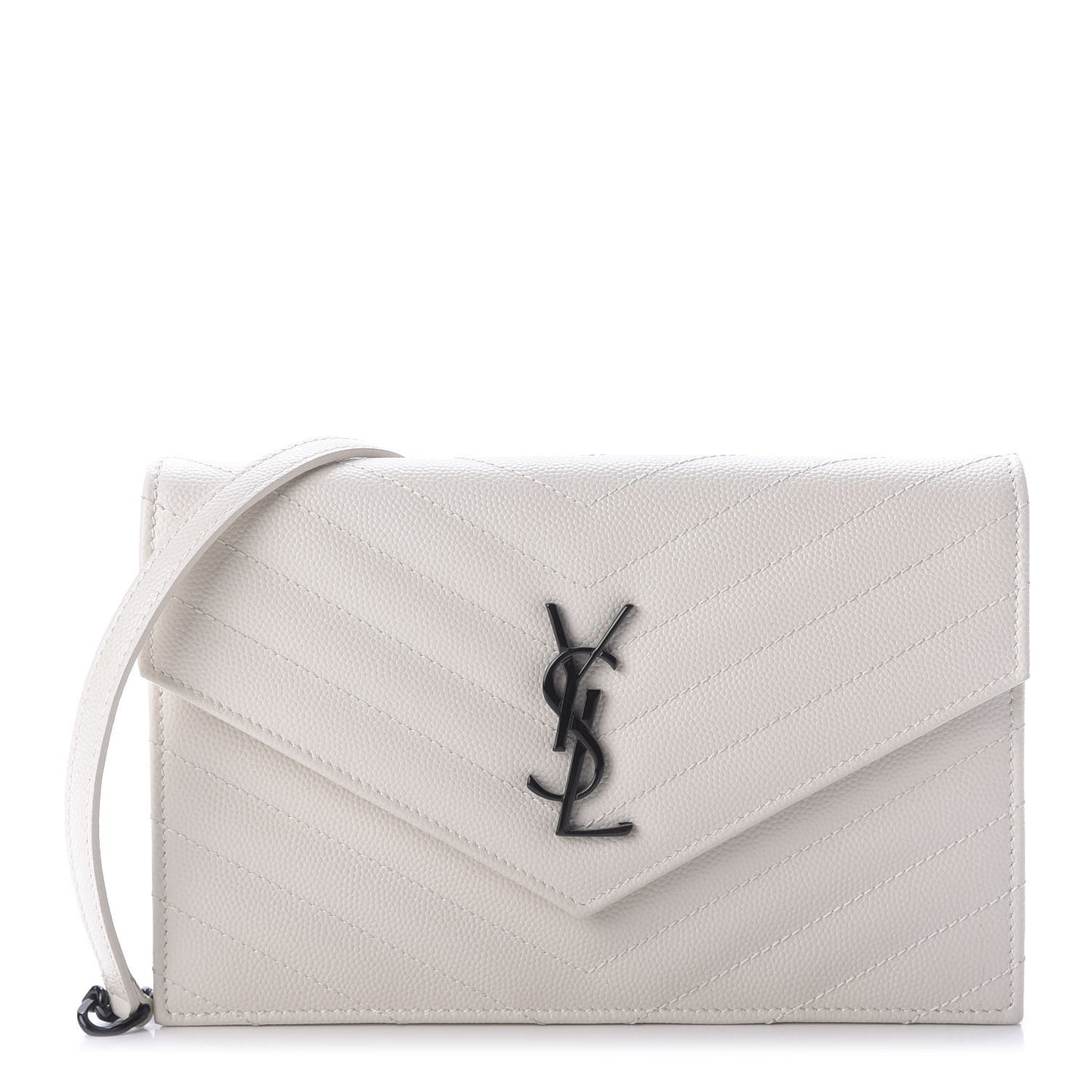 Grain De Poudre Matelasse Chevron Monogram Envelope Chain Wallet Dove White