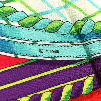 Hermes Cashmere Silk Grande Tenue Shawl 140 Vermillon Orange Turquoise 4 of 5