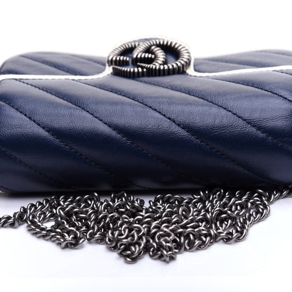 Gucci Vintage Effect Calfskin Matelasse Diagonal Super Mini Torchon GG Marmont Shoulder Bag Blue Agata Mystic White 11 of 15