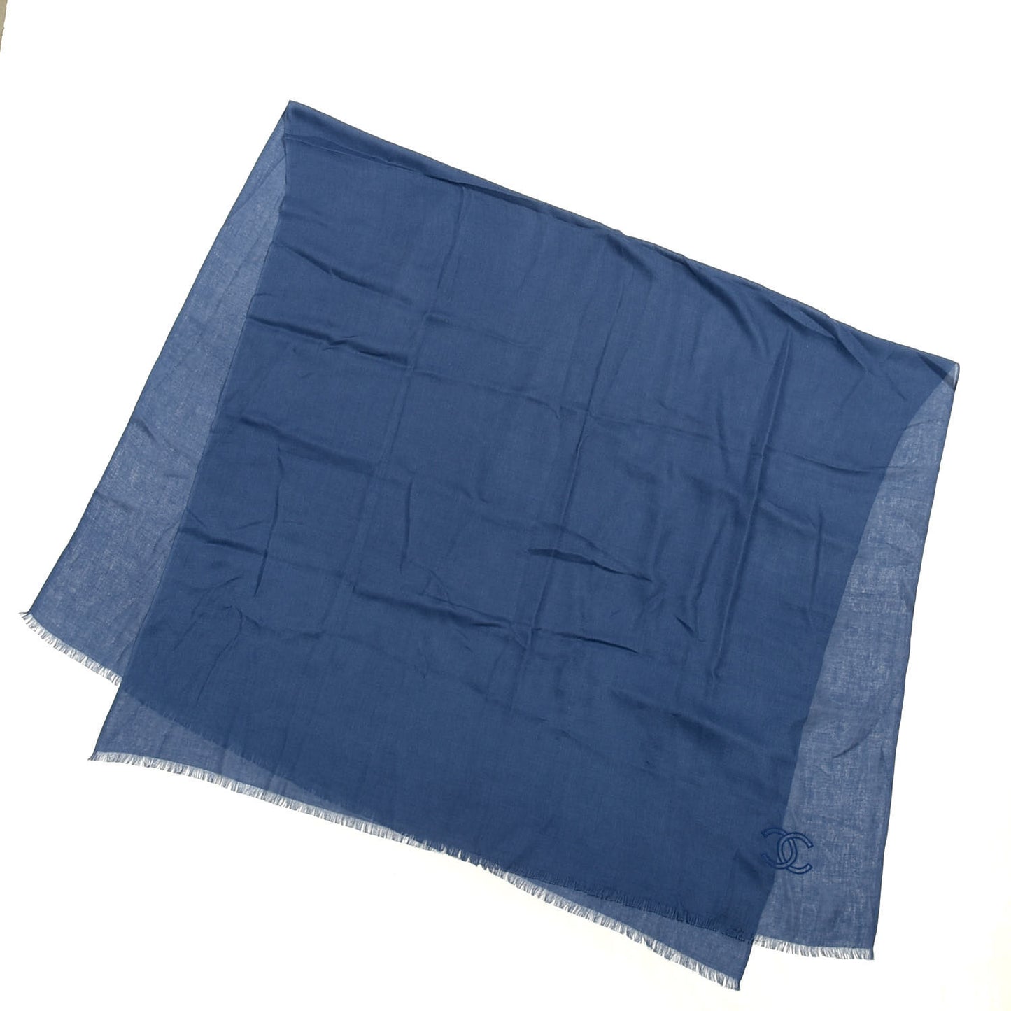 Cashmere Silk CC Fringe Scarf Blue