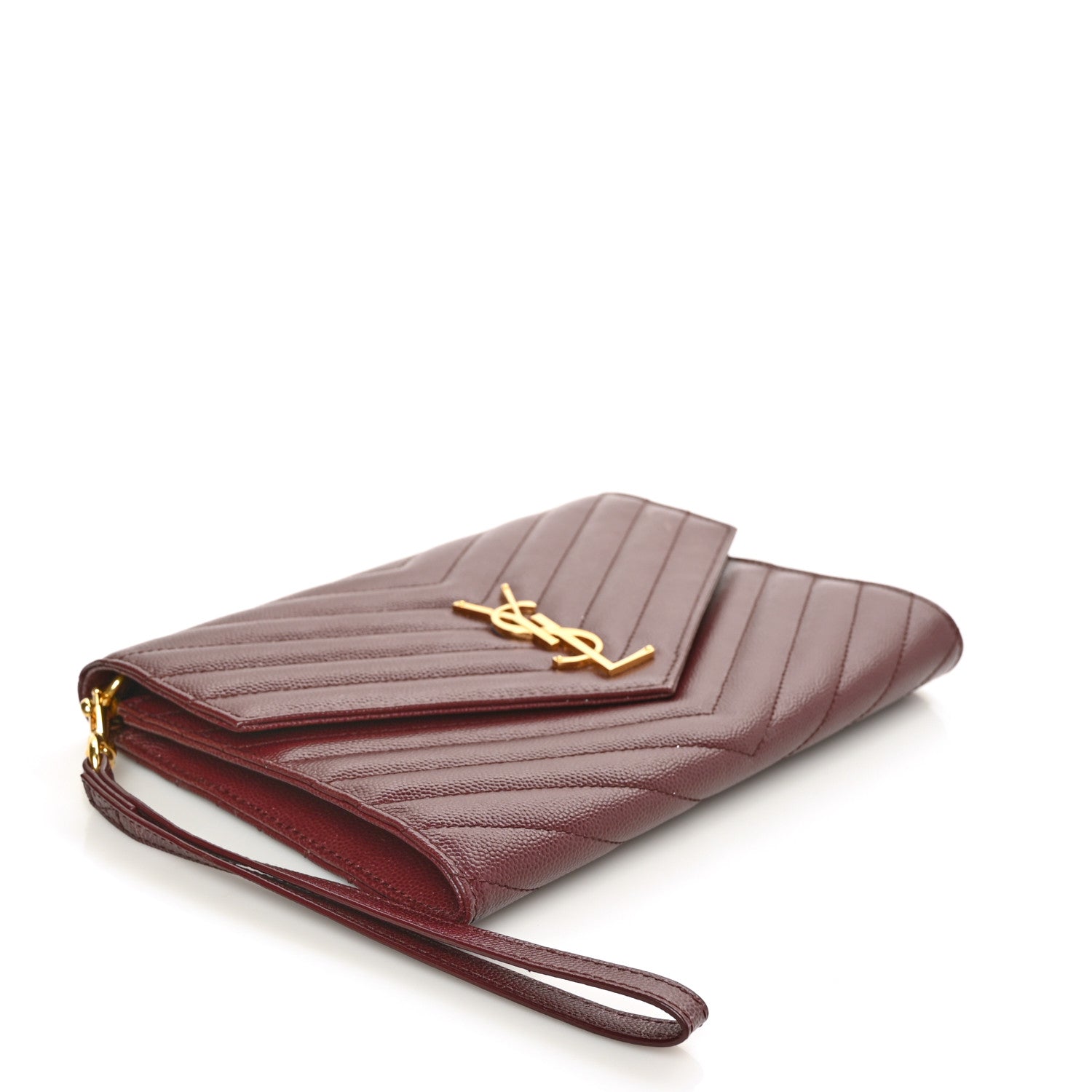 Saint Laurent Grain De Poudre Matelasse Chevron Monogram Envelope Clutch Rouge Legion 4 of 6