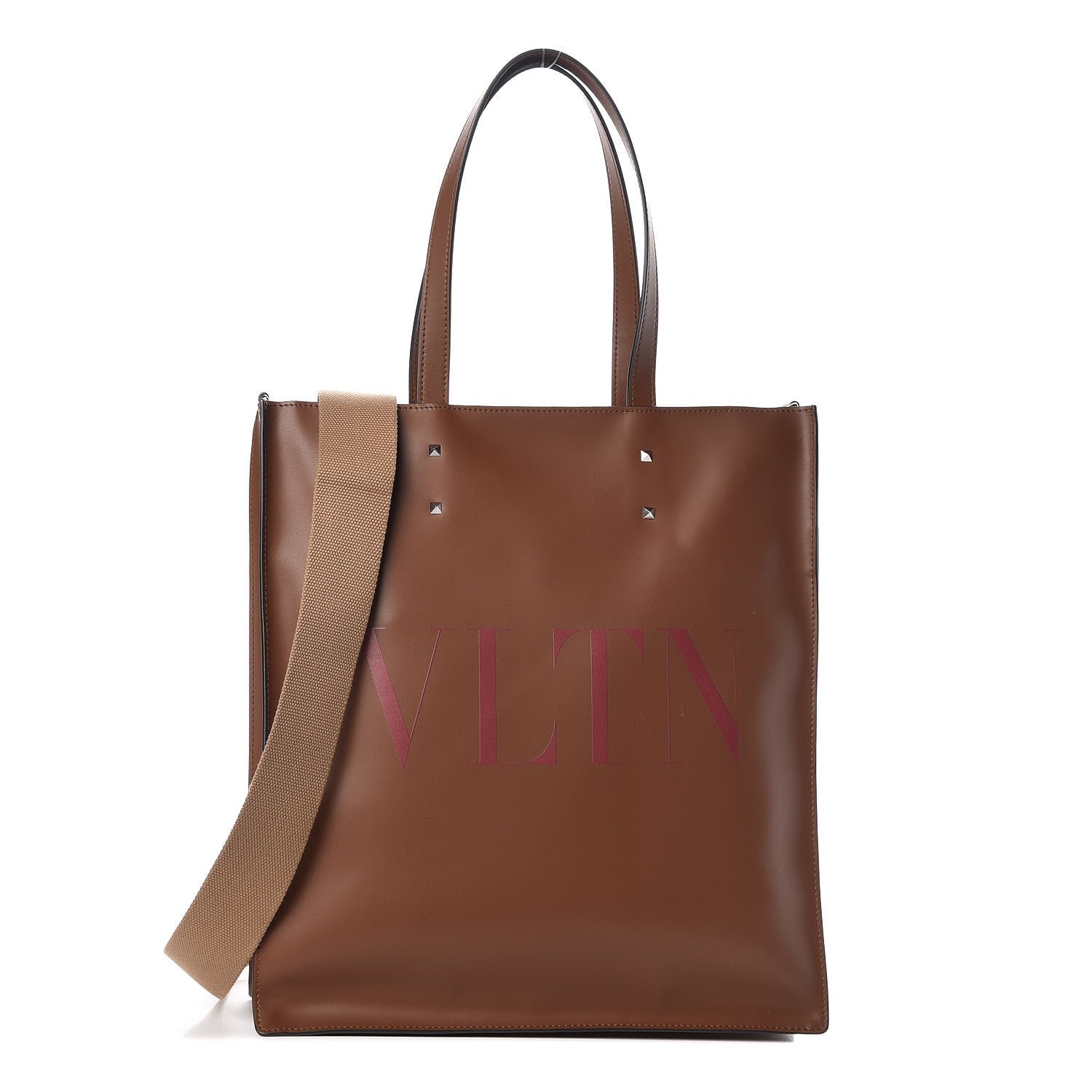 Valentino Garavani Printed Calfskin VLTN Tote Bag Brown 1 of 7
