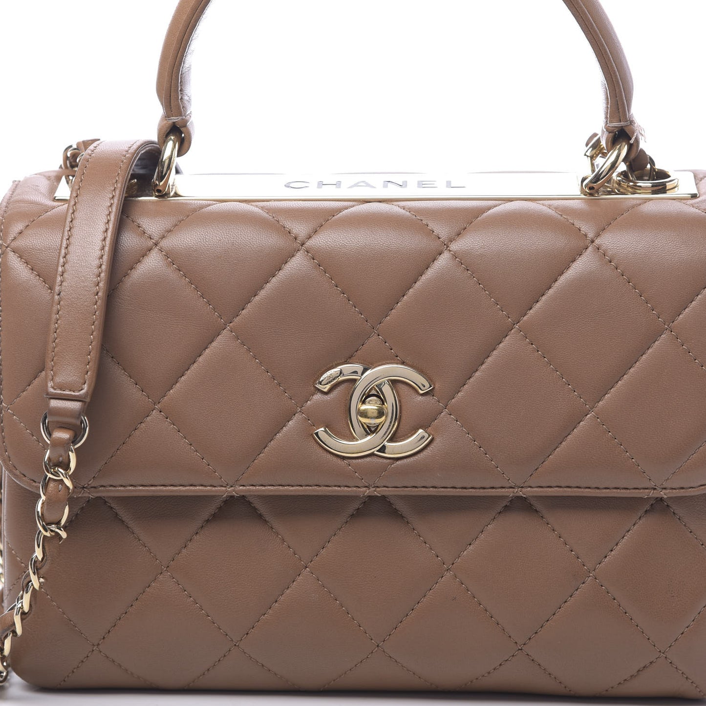 Lambskin Quilted Small Trendy CC Flap Dual Handle Bag Camel