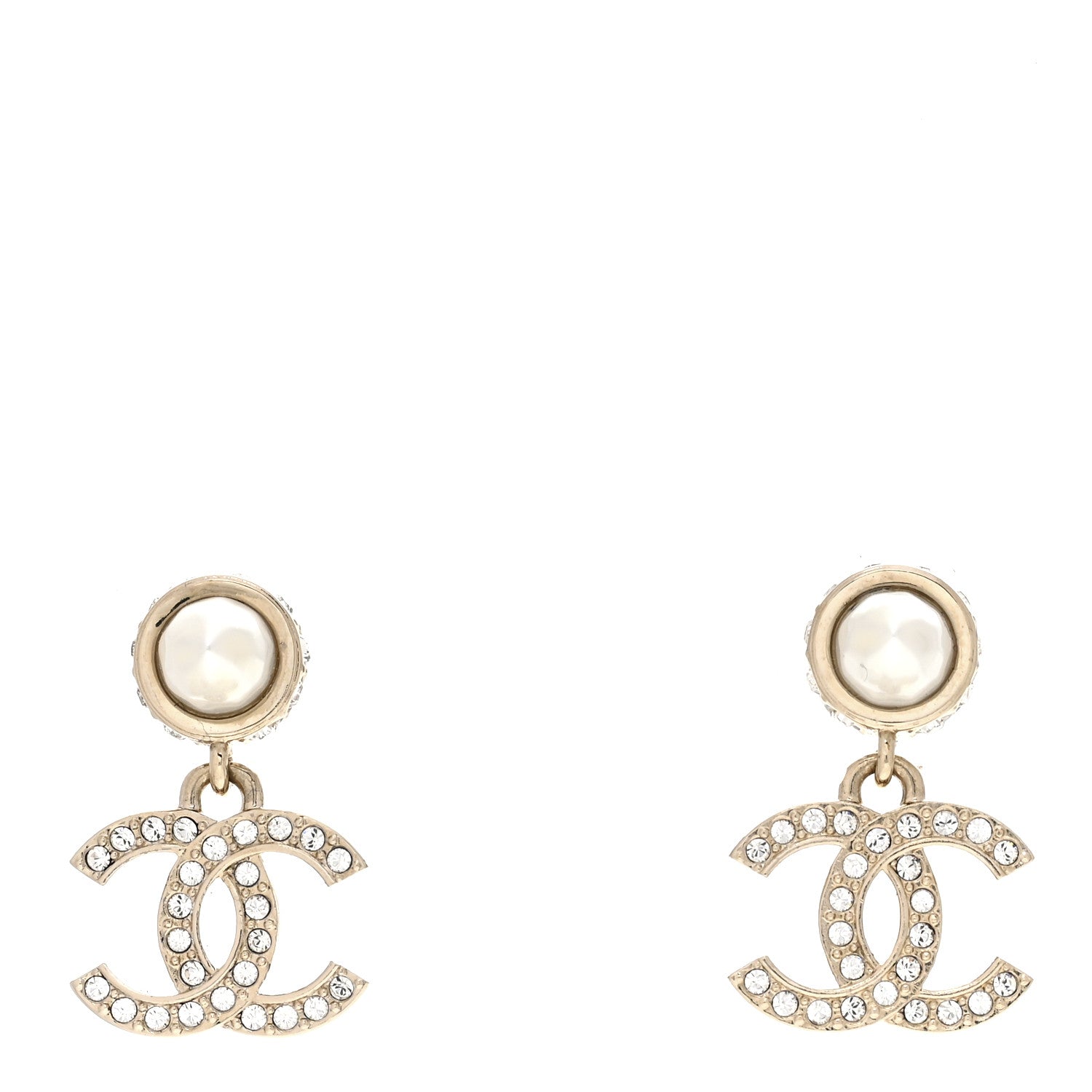 Chanel Pearl Crystal CC Drop Earrings Gold 1 of 4