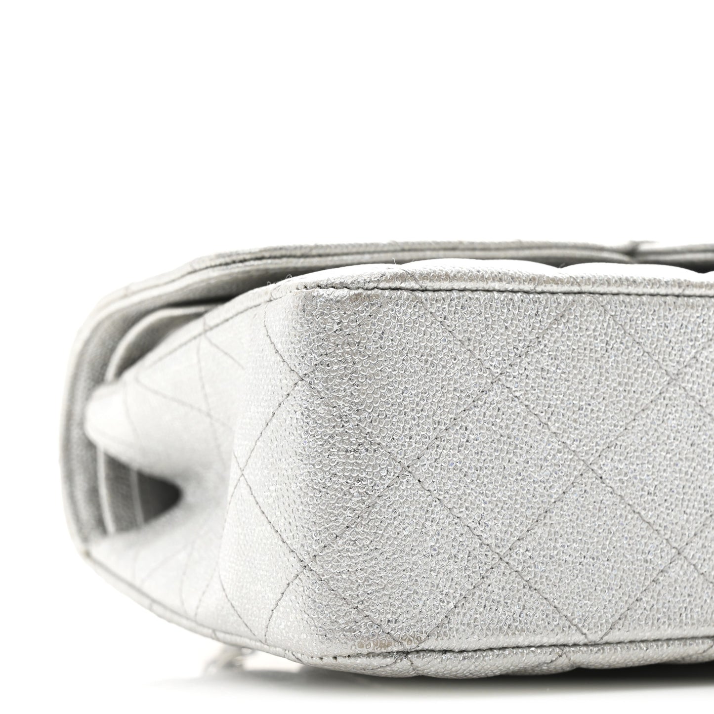 Glittered Metallic Caviar Quilted Medium Double Flap Silver