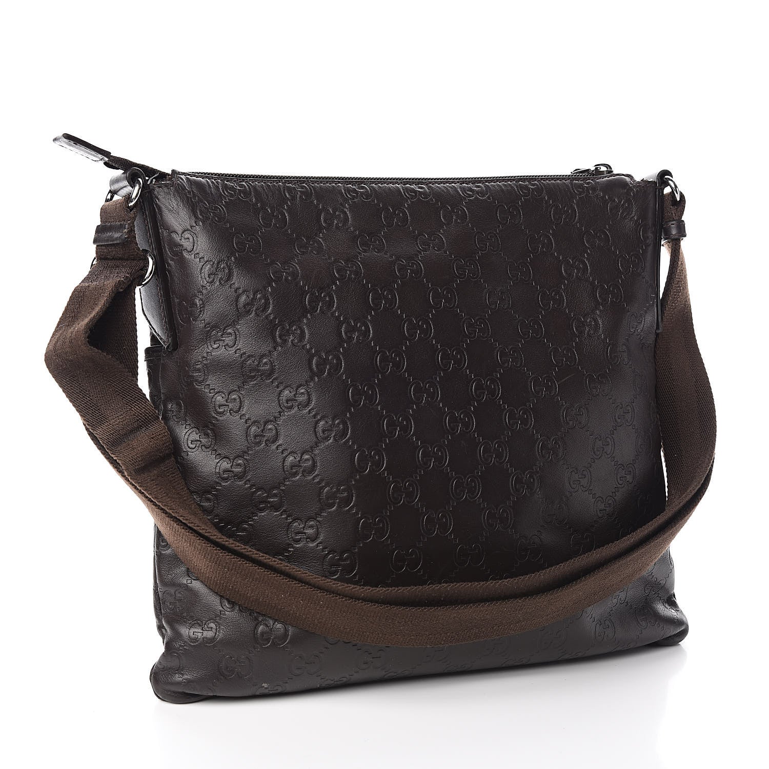 Gucci Guccissima Crossbody Messenger Bag Dark Brown 3 of 13