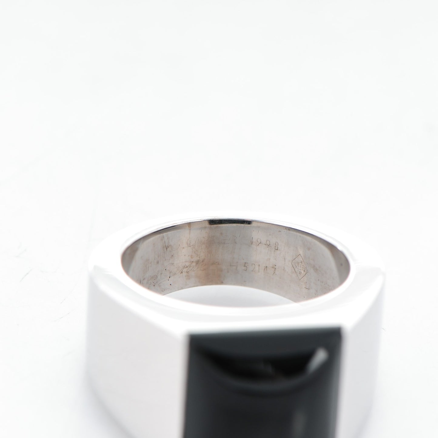 18K White Gold Black Onyx Tank Ring 54 6.75