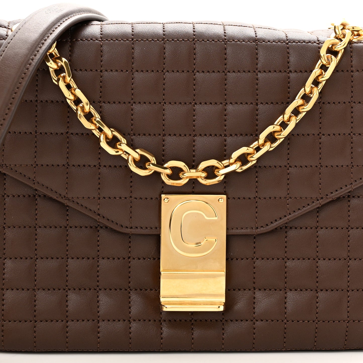 Calfskin Quilted Medium C Bag Dark Brown
