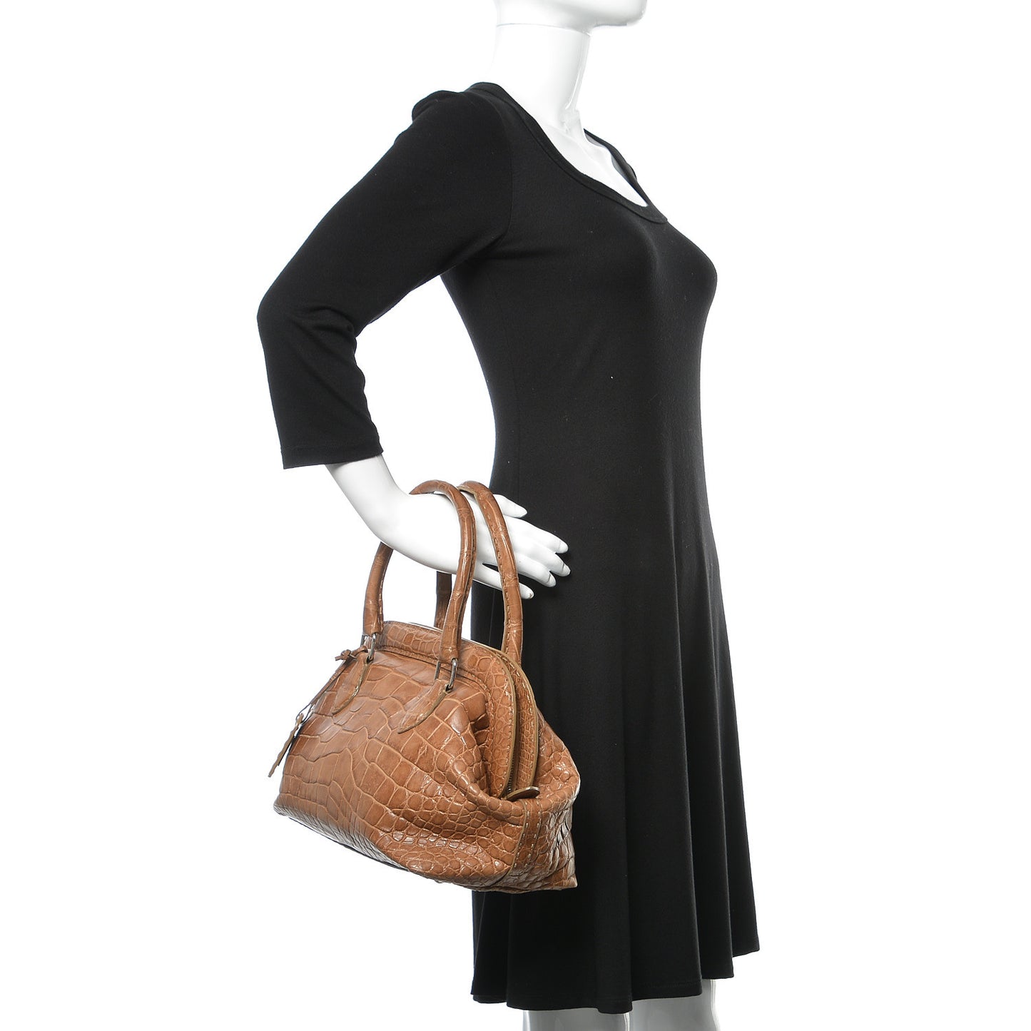 Crocodile Calfskin Romano Selleria Adele 1328 Bag Brown