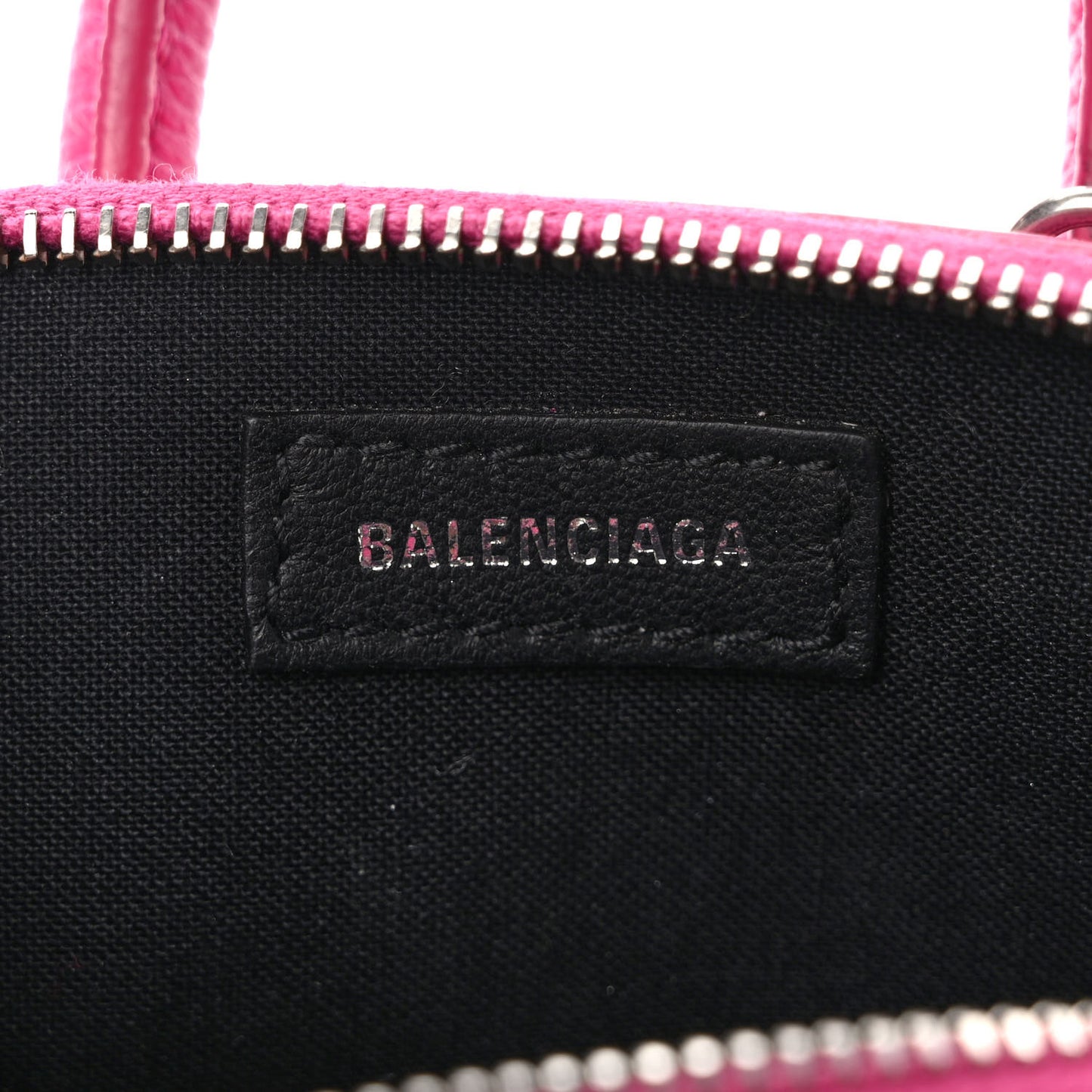 Grained Calfskin Logo Mini Ville Top Handle Bag Fuchsia White