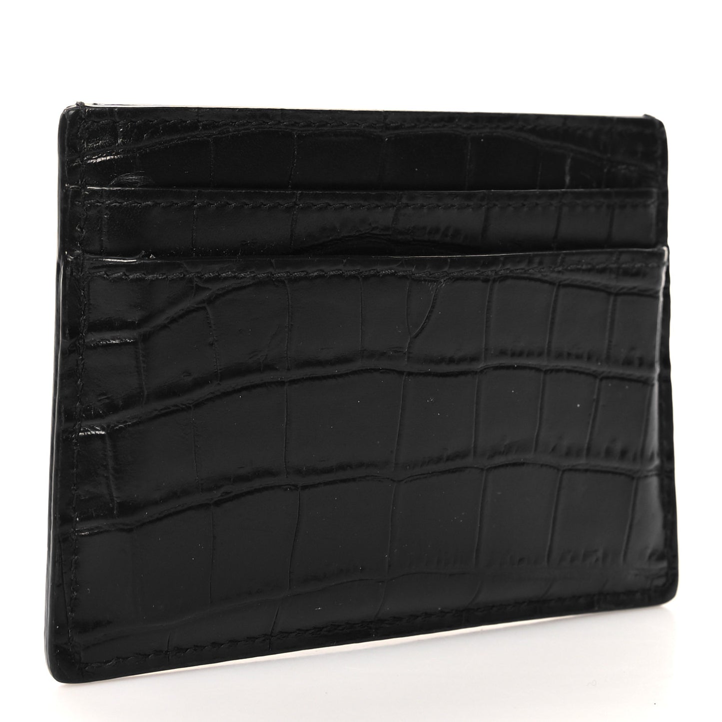 Calfskin Crocodile Embossed Monogram Tiny Cassandra Credit Card Case Black