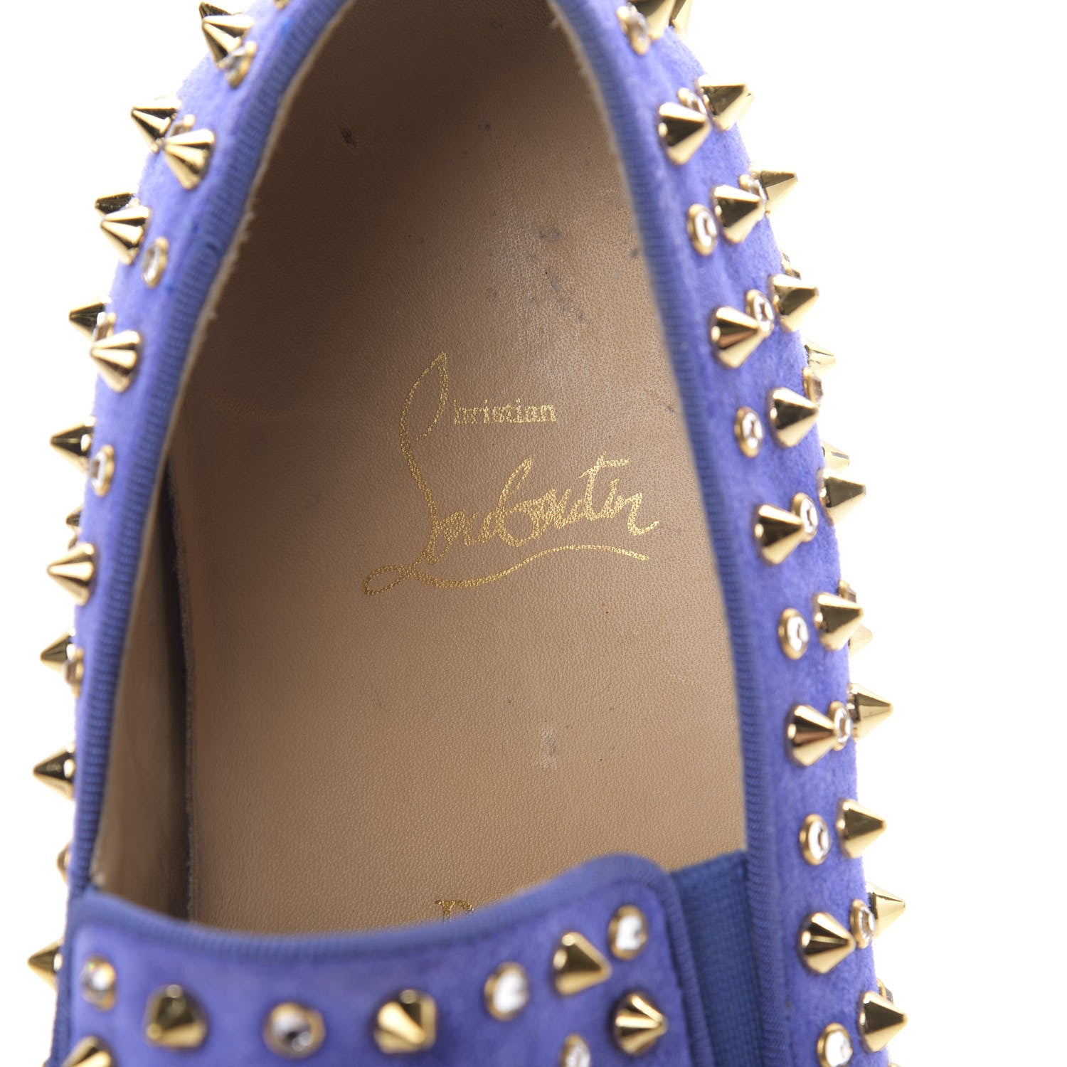 Christian Louboutin Veau Velours Spikes Roller Boat Flat 37 Purple 6 of 13