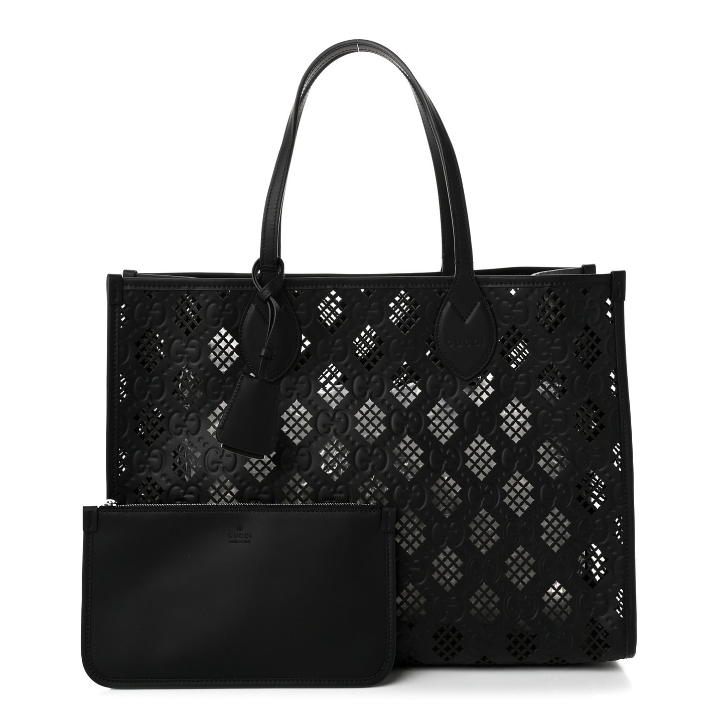 Calfskin GG Monogram Diamond Cut Medium Ophidia Tote Bag Black