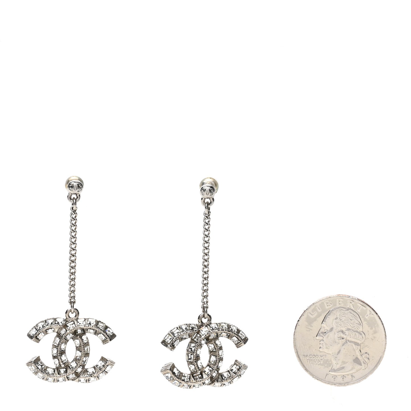 Baguette Crystal CC Drop Earrings Silver