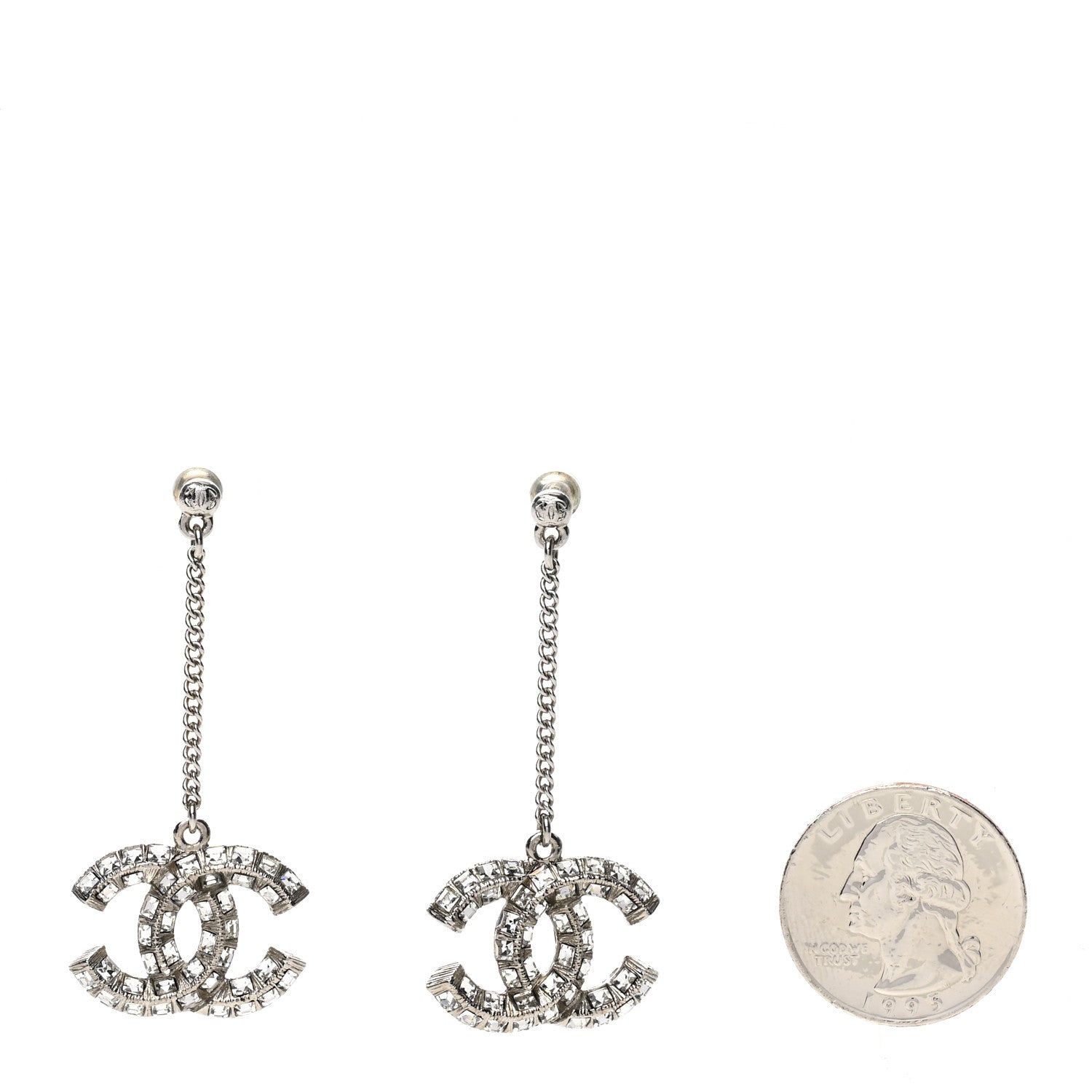 Chanel Baguette Crystal CC Drop Earrings Silver 2 of 4