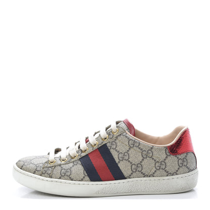 Gucci GG Supreme Monogram Womens Ace Low-Top Sneaker 35 Beige 1 of 11