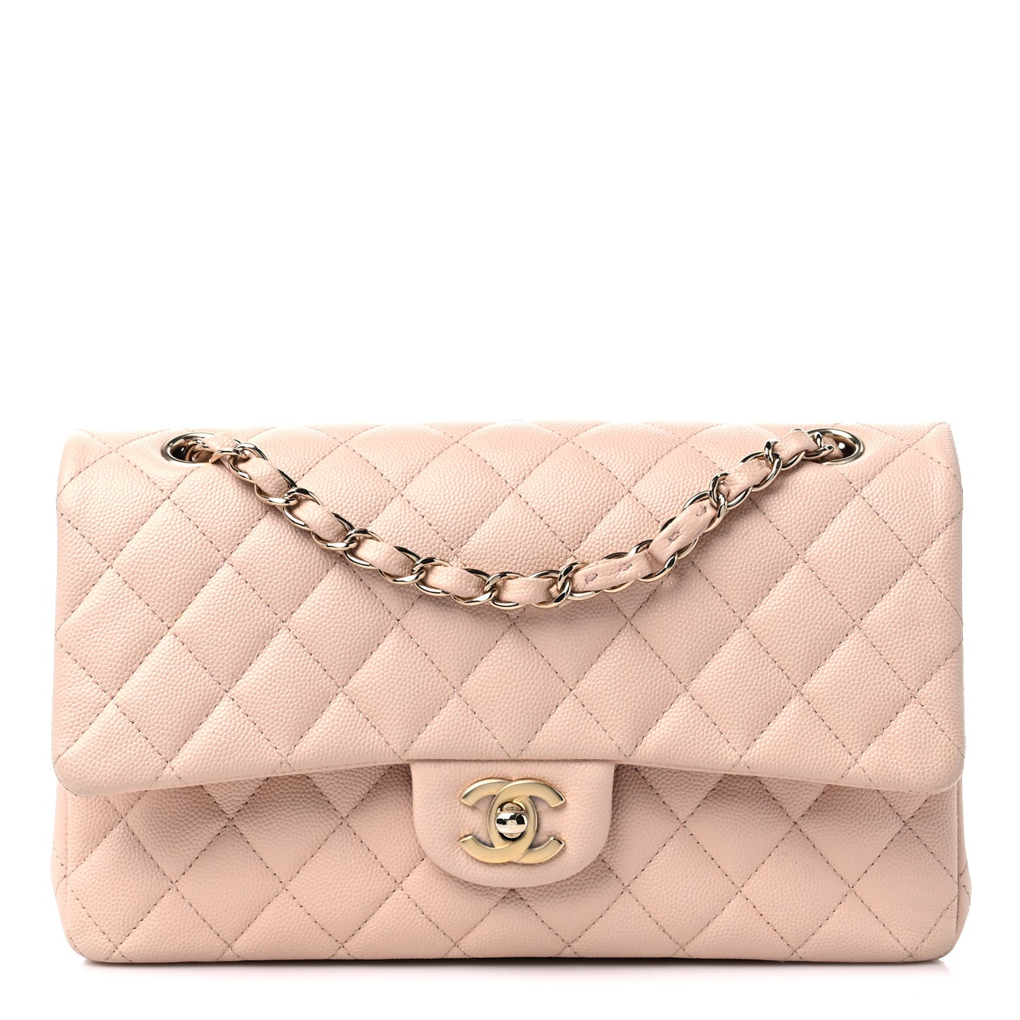 Caviar Quilted Medium Double Flap Light Beige