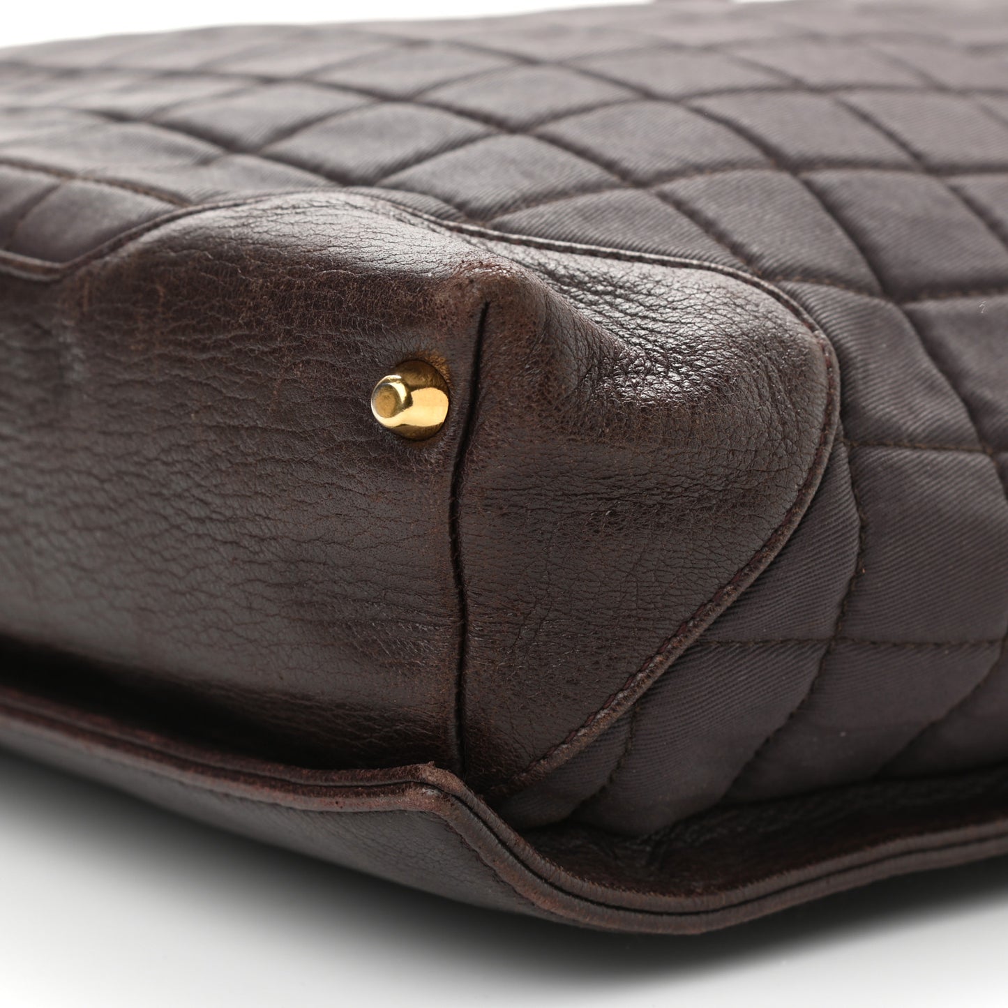 Canvas Calfskin Chocolate Bar Quilted CC Shoulder Bag Dark Brown
