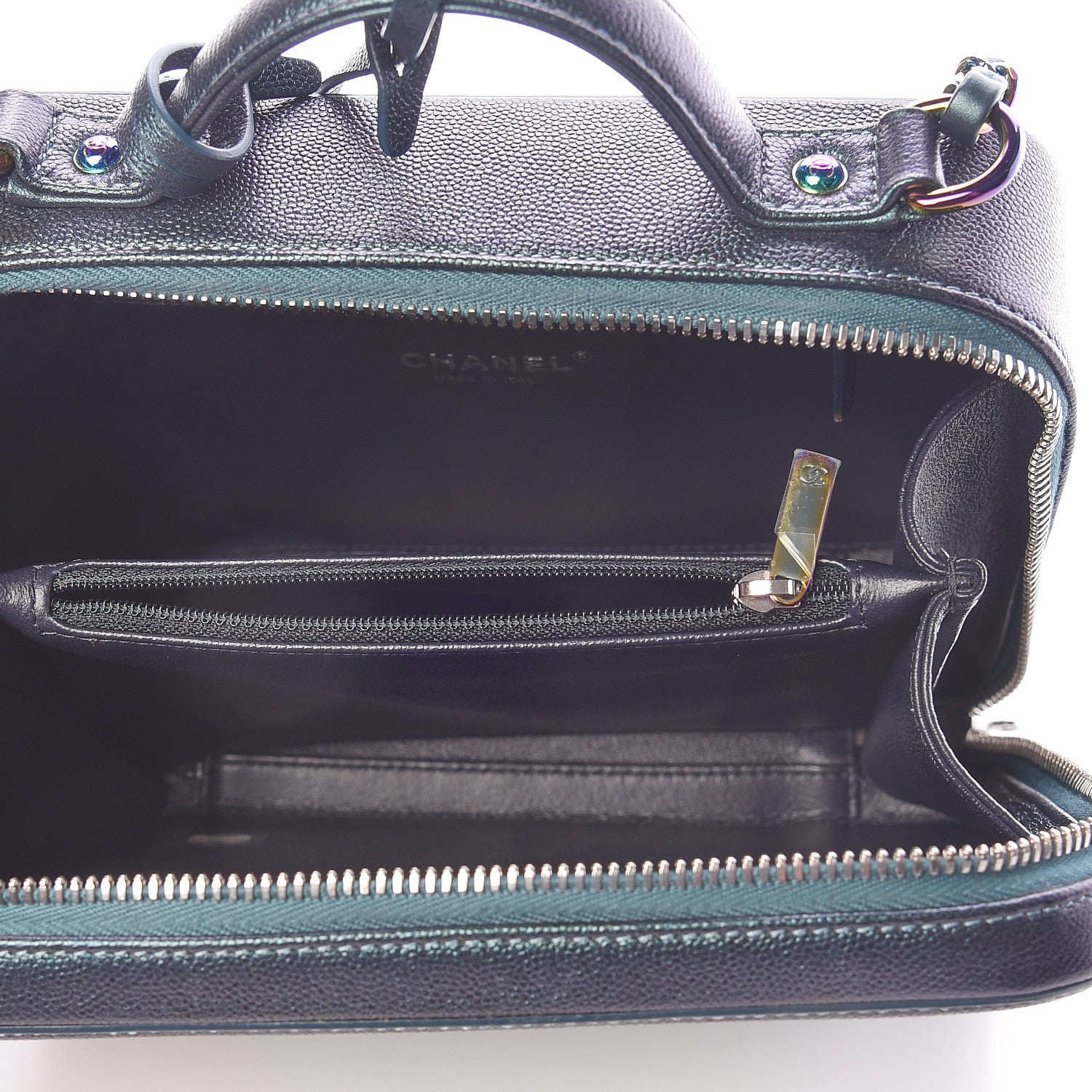Chanel Iridescent Caviar Quilted Medium CC Filigree Vanity Case Dark Turquoise 5 of 11